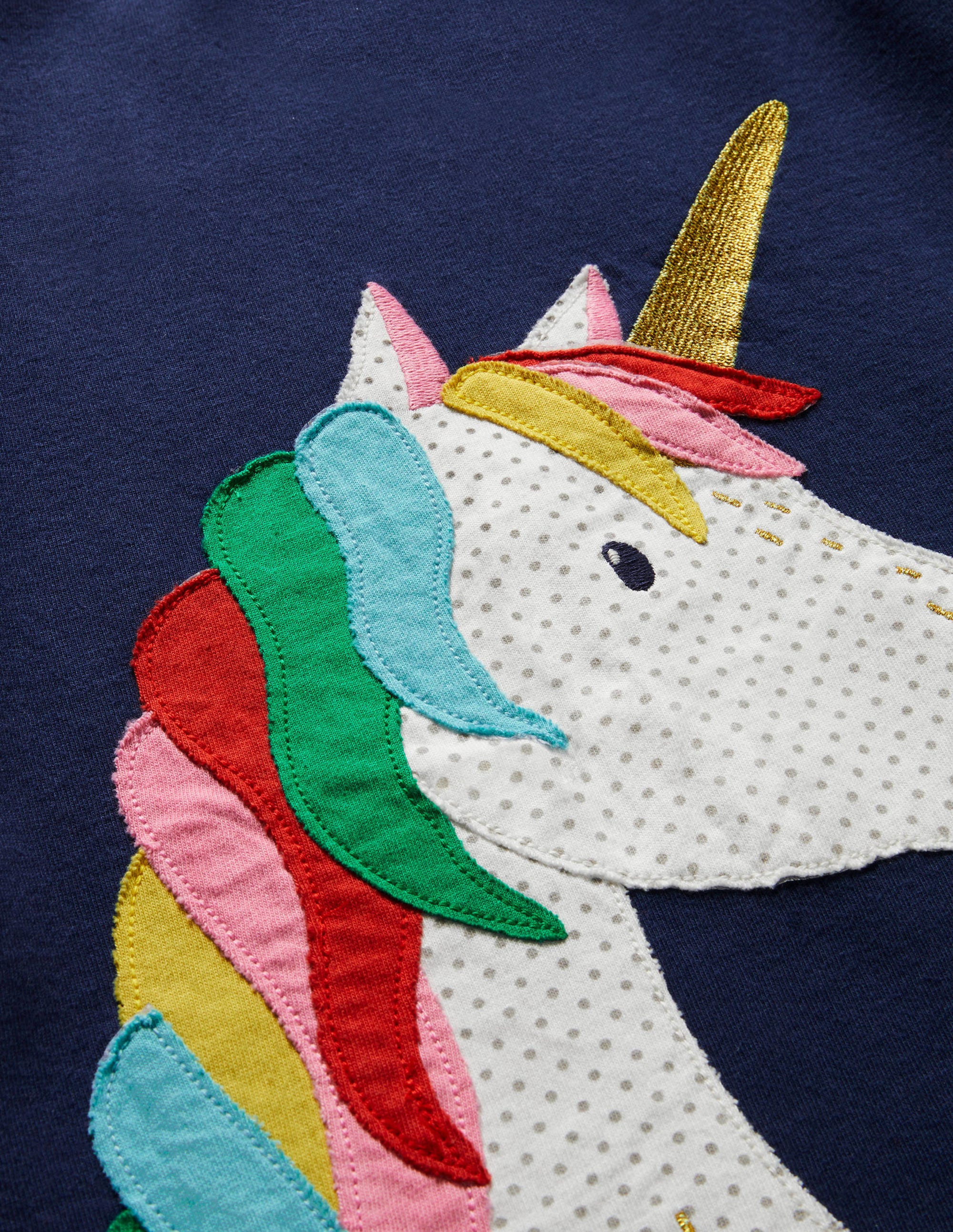 Navy Rainbow Unicorn Appliqué Dress-College Navy Unicorn - Image 3