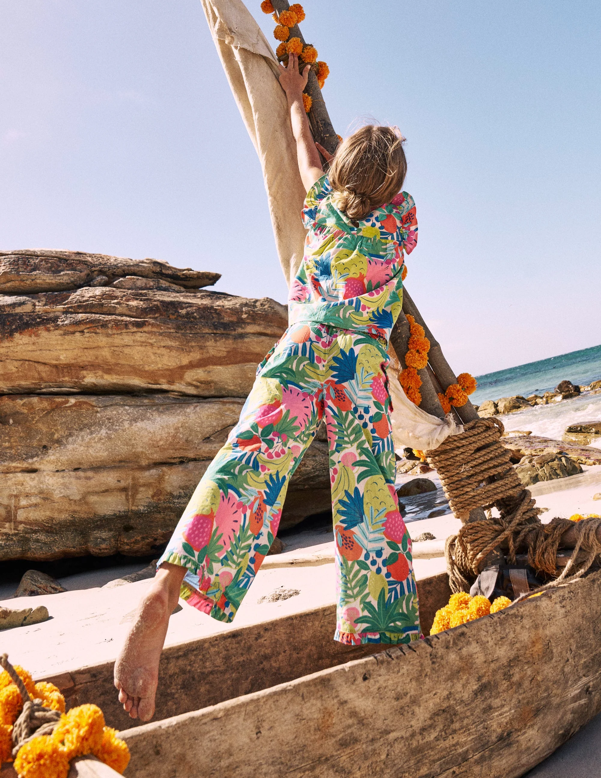 Nostaglic Frill Pants-Multi Tropical Fruit - Image 4