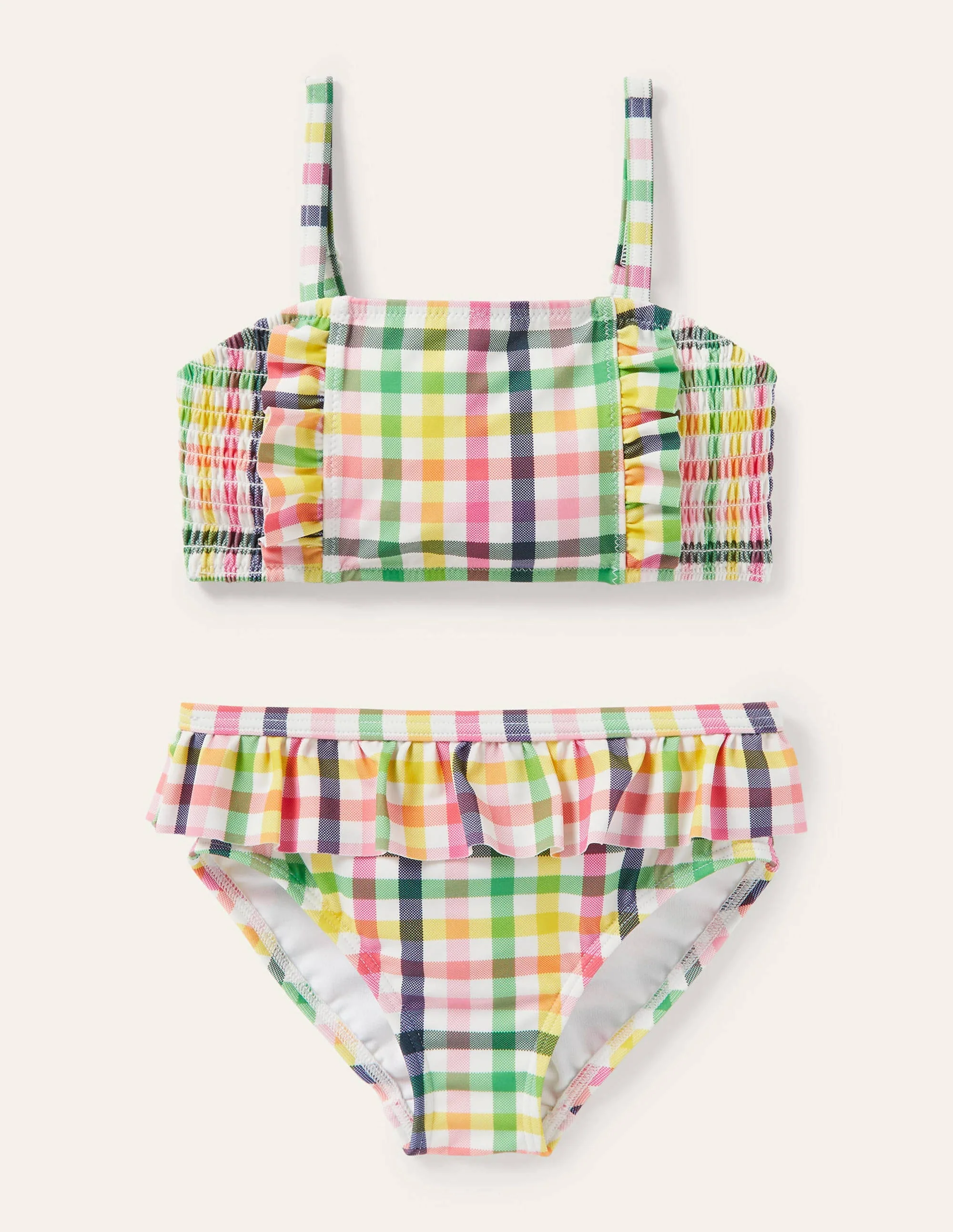 Nostalgic Smocked Bikini-Multi Rainbow Gingham