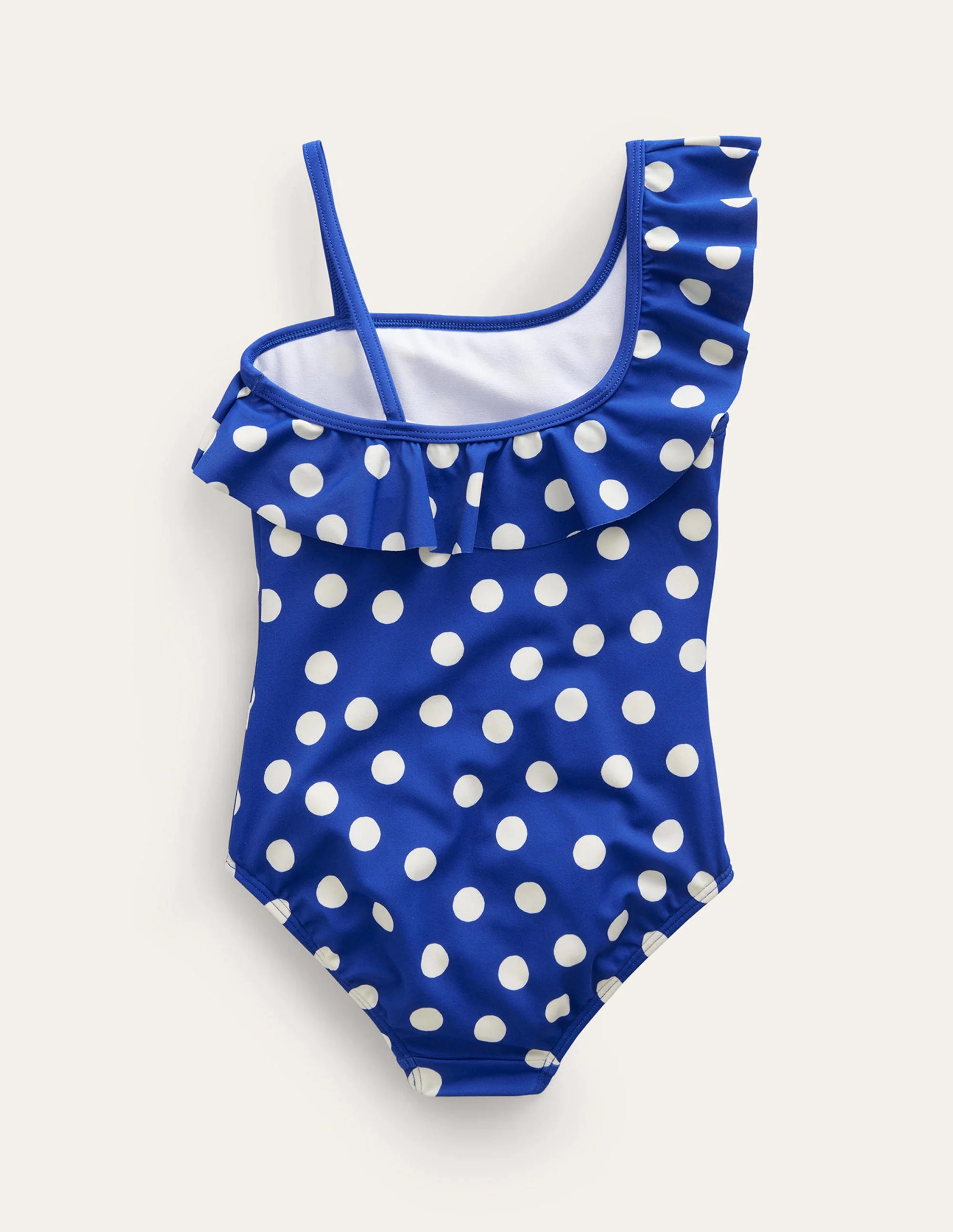 One Shoulder Frill Swimsuit-Navy, Ivory Spot - Image 2