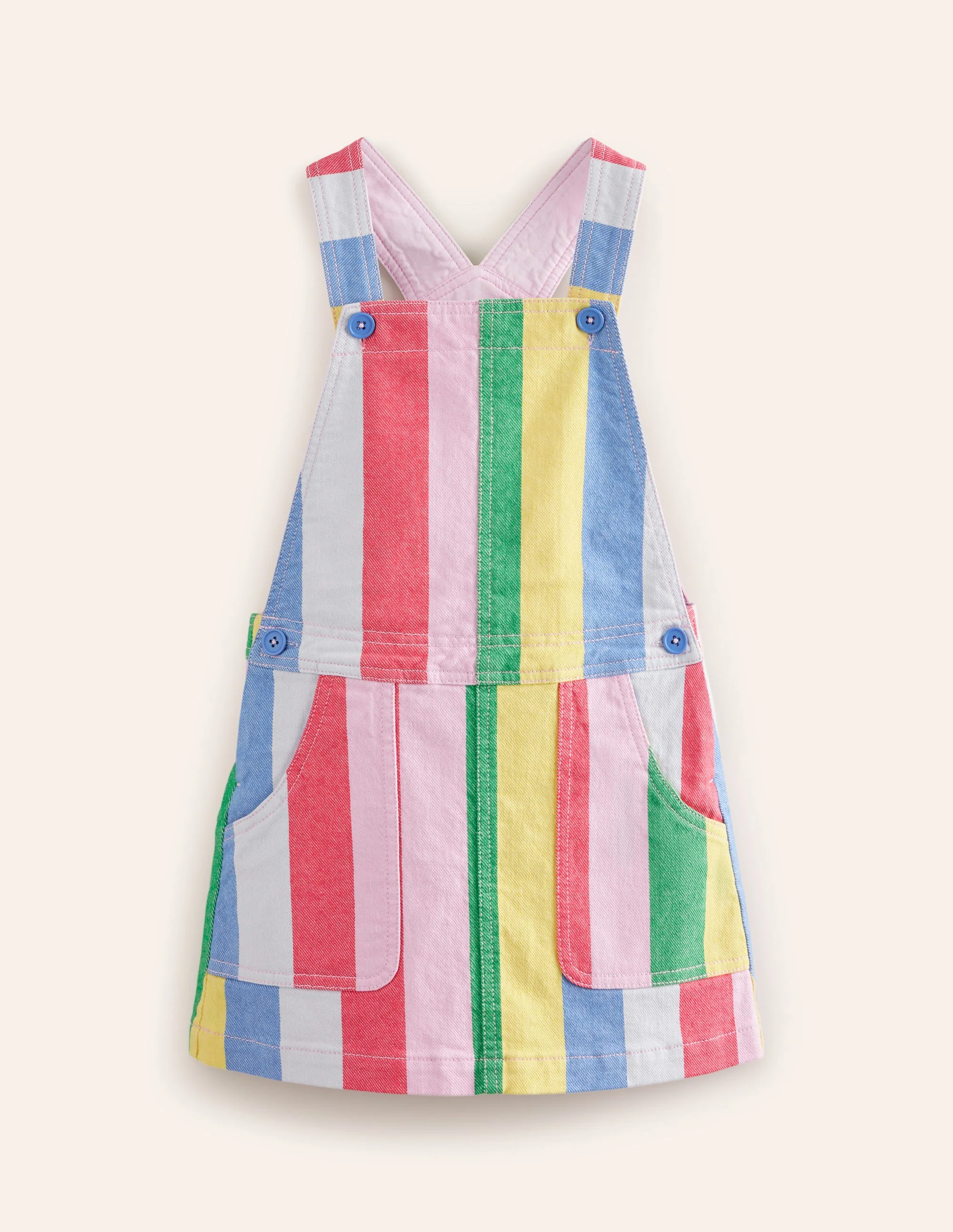 Overall Dress-Multi Rainbow Stripe