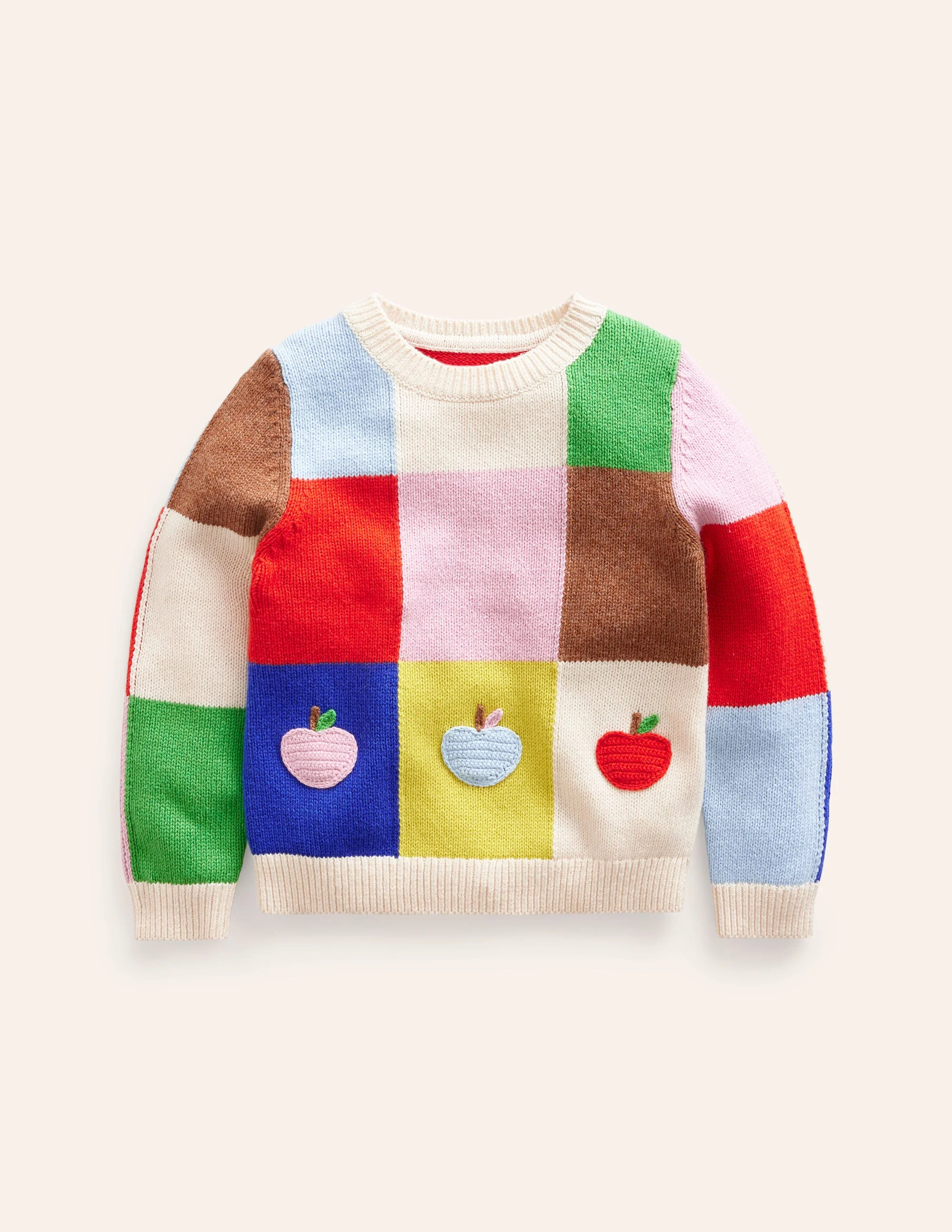 Patchwork Check Sweater-Multi Colourblock Apples - Image 3