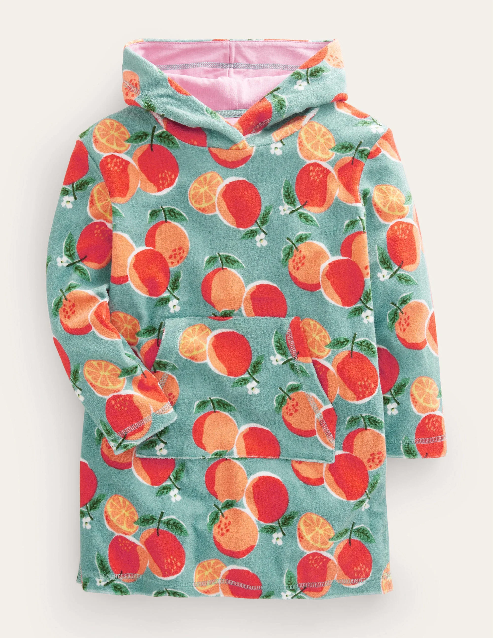 Pattern Towelling Beach Dress-Aqua Blue Oranges