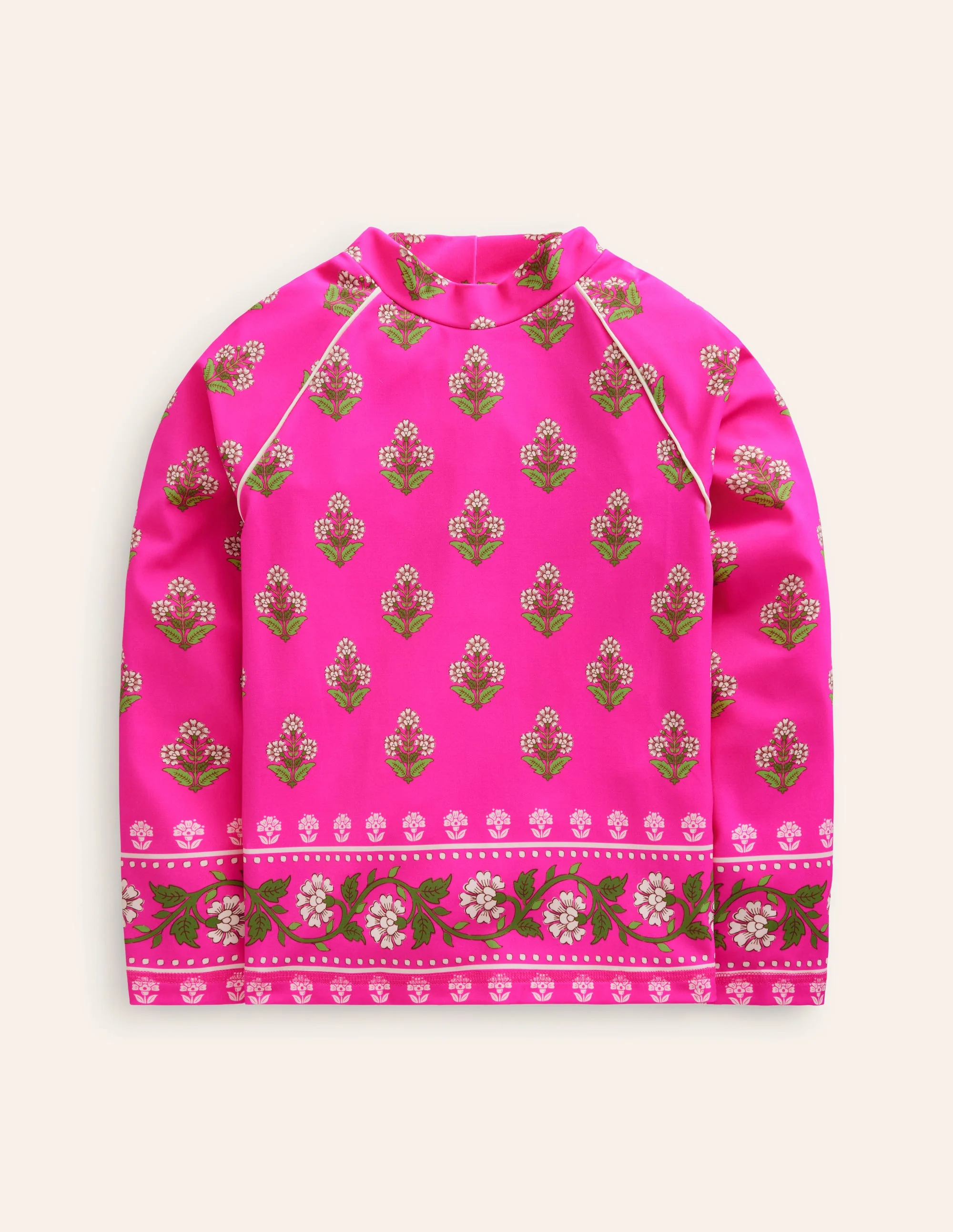 Patterned Rash Guard-Pink Small Woodblock