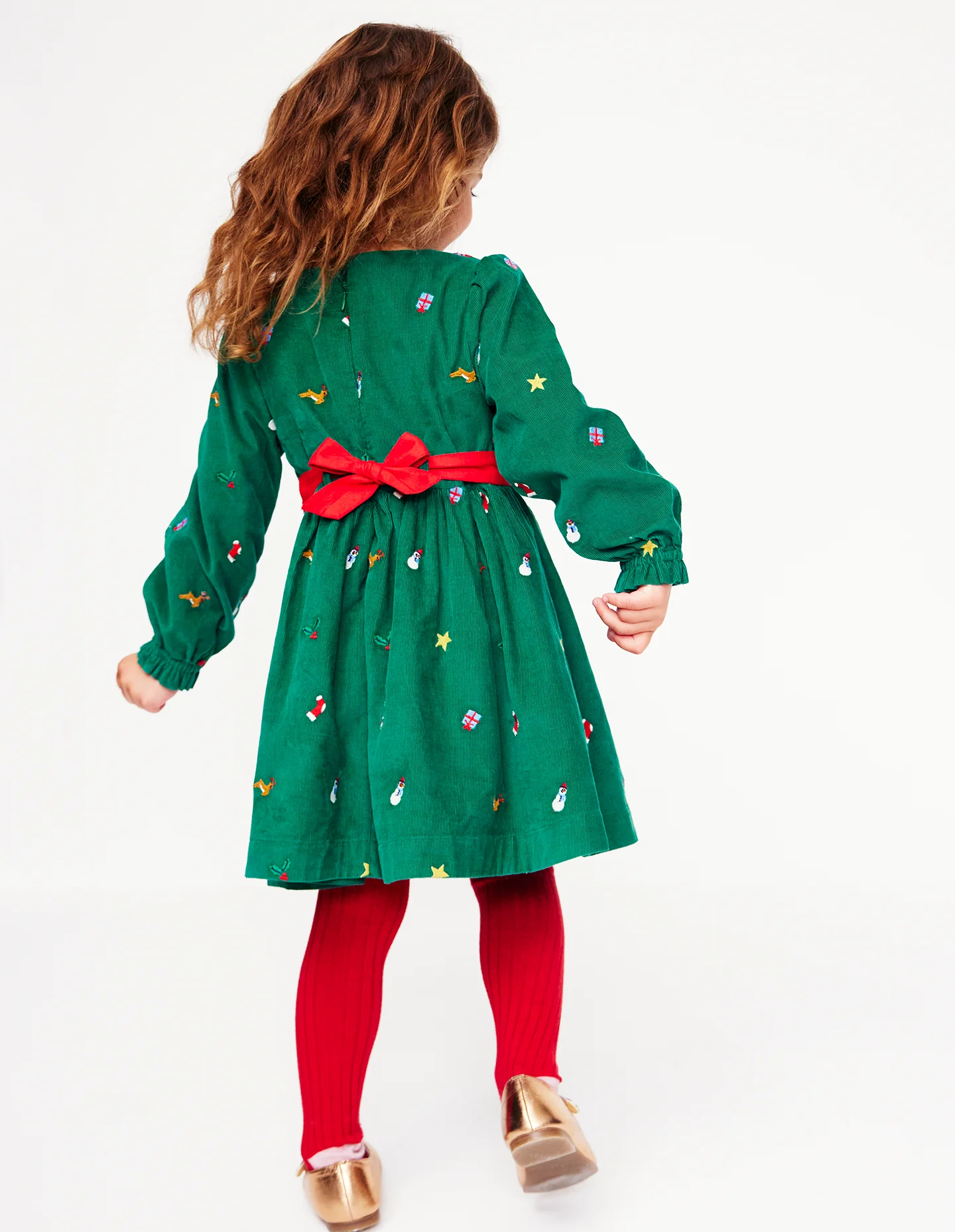 Peggy Cord Party Dress-Jewel Green Festive Embroidery - Image 4