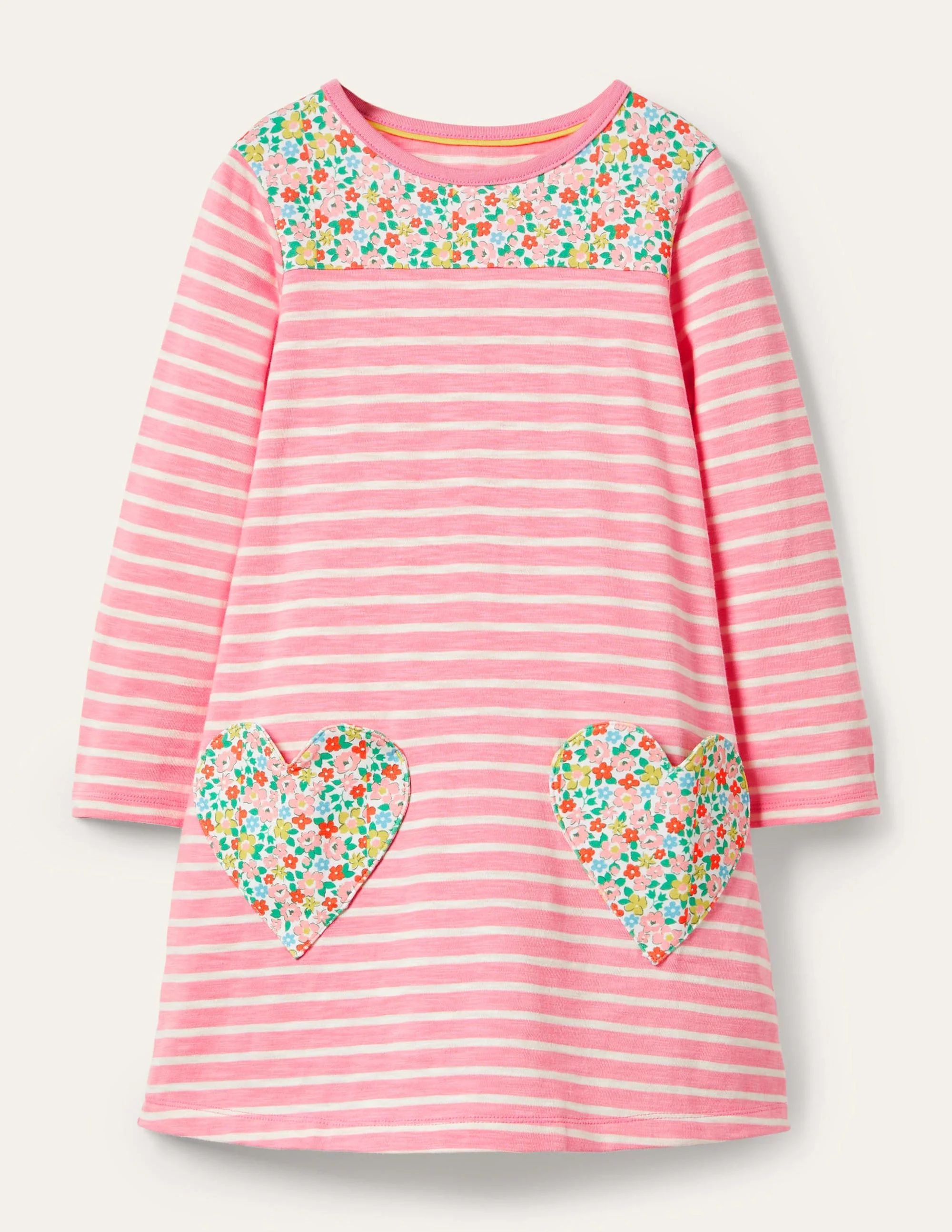 Pink Heart Fun Pocket Jersey Dress-Formica Pink/ Ivory