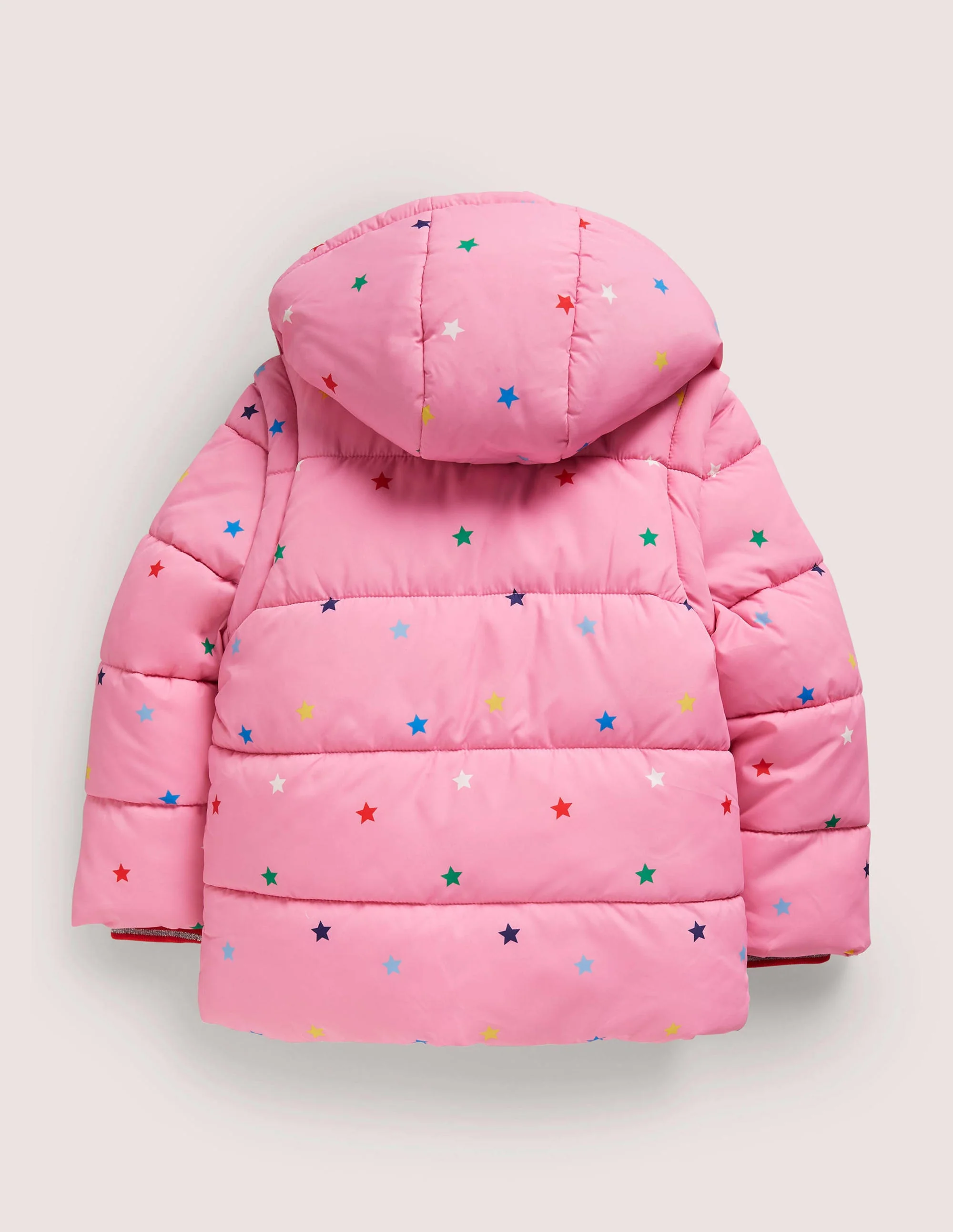 Pink Star Print Hooded Puffer Jacket-Bright Petal Pink Multi Star - Image 2