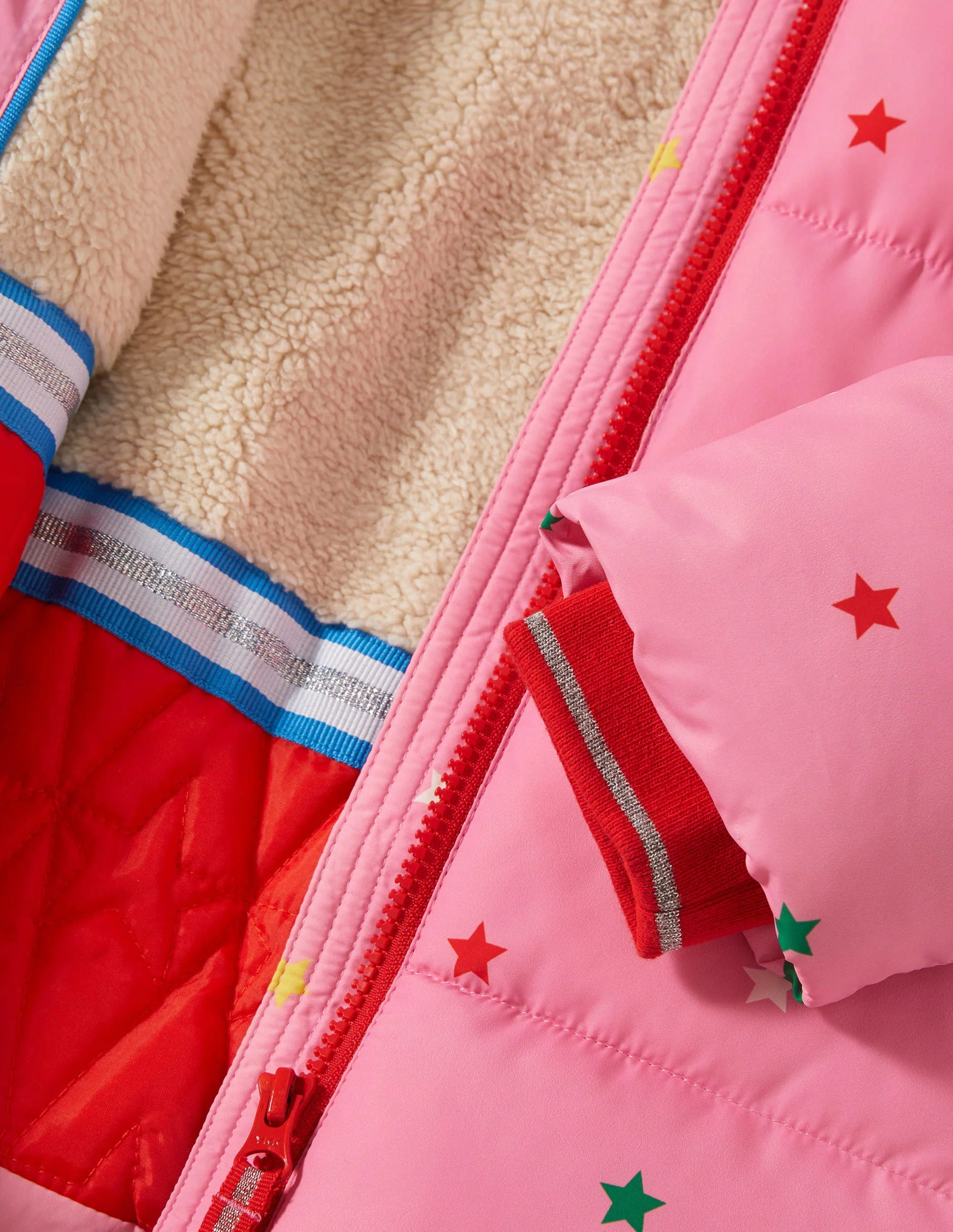 Pink Star Print Hooded Puffer Jacket-Bright Petal Pink Multi Star - Image 3