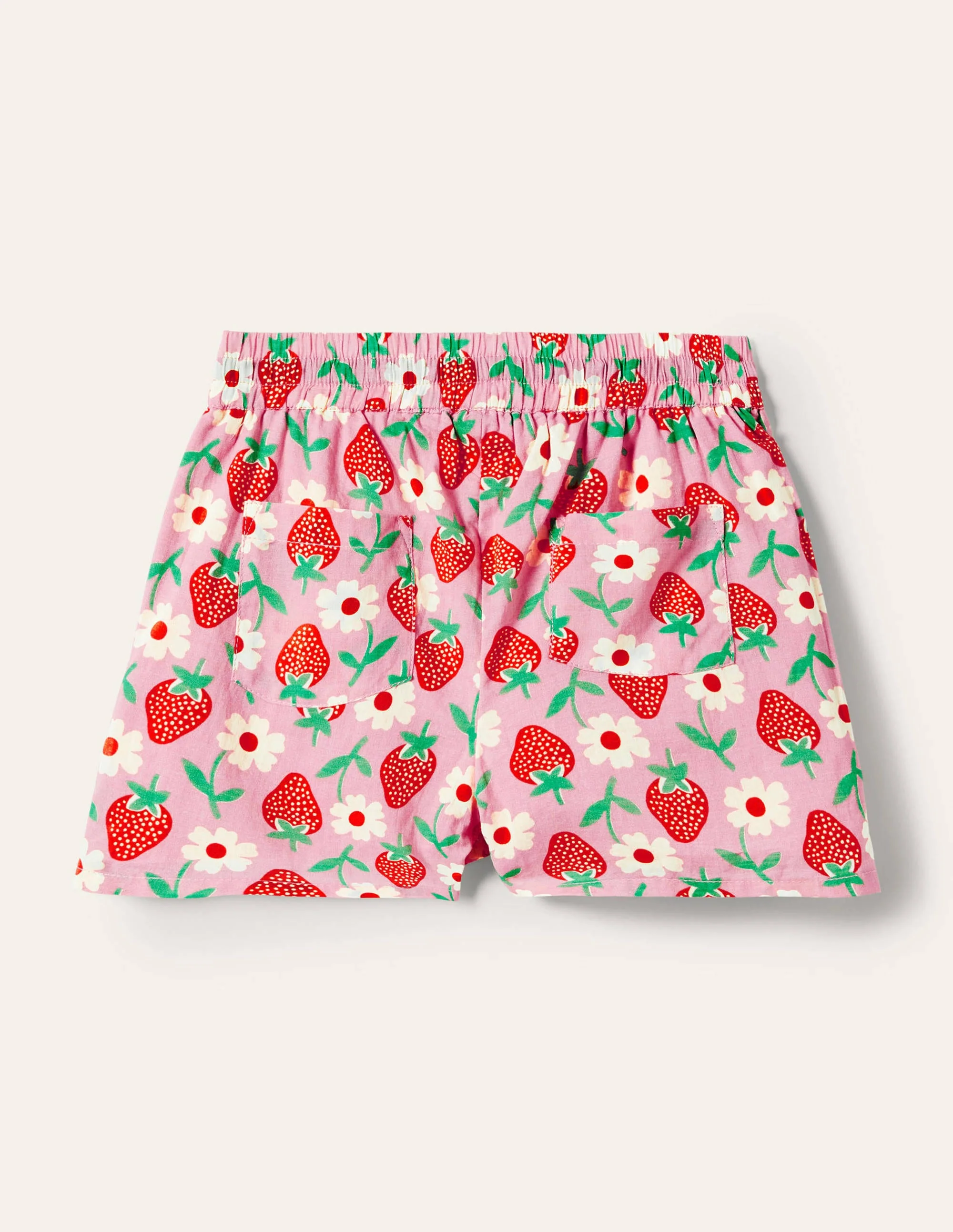 Pink Strawberry Print Woven Shorts-Pink Lemonade Strawberry - Image 2