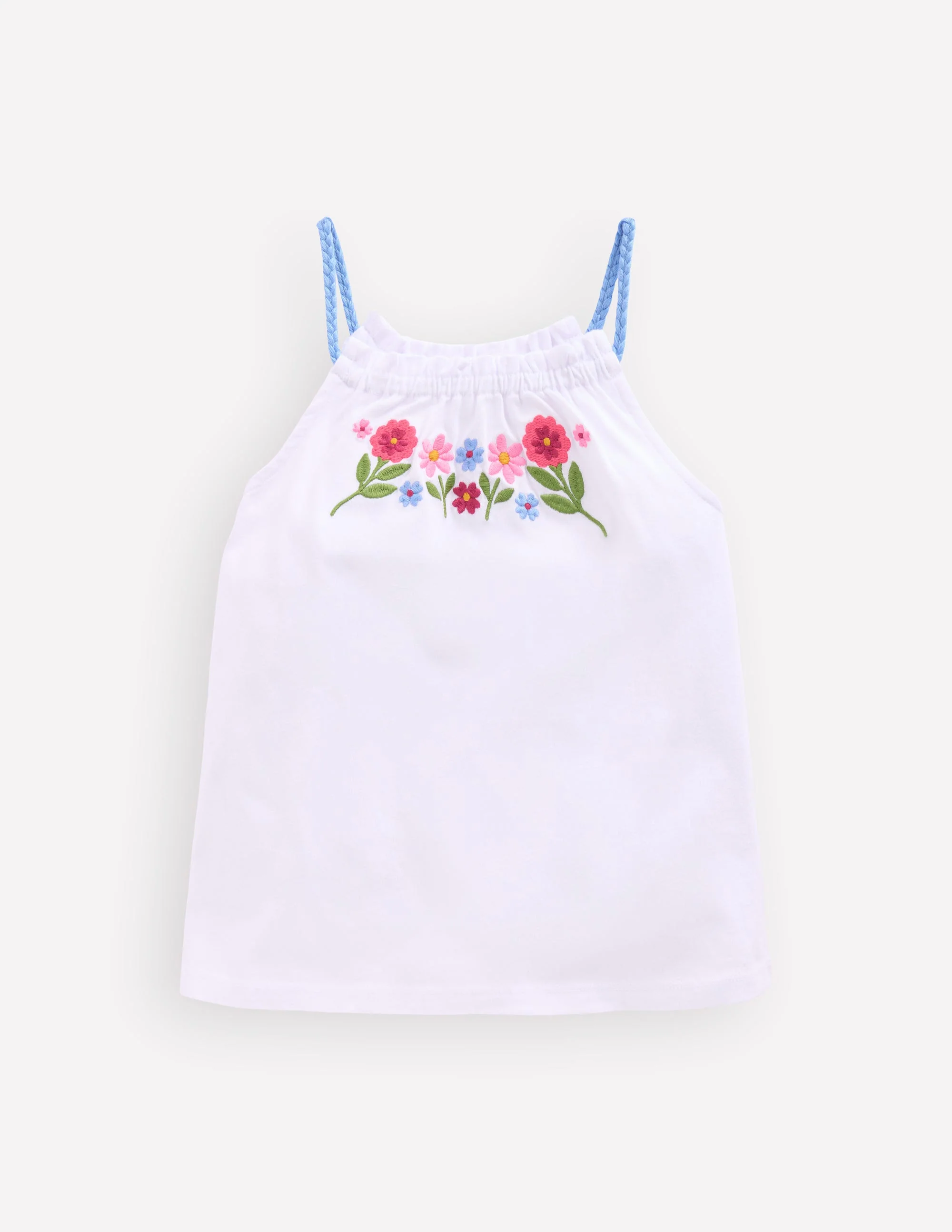 Plaited Strap Embroidered Tank-White Embroidery