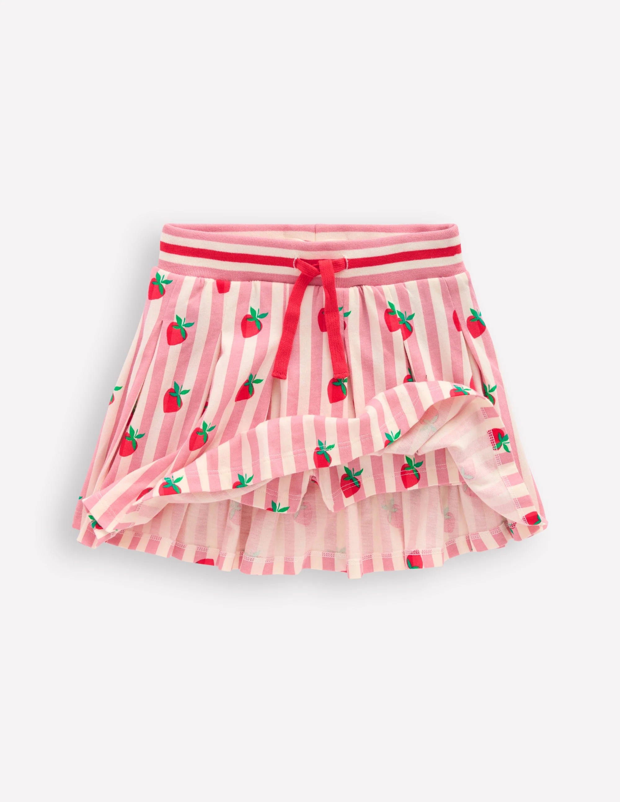 Pleated Jersey Skort-Pink Stripe Strawberries - Image 4