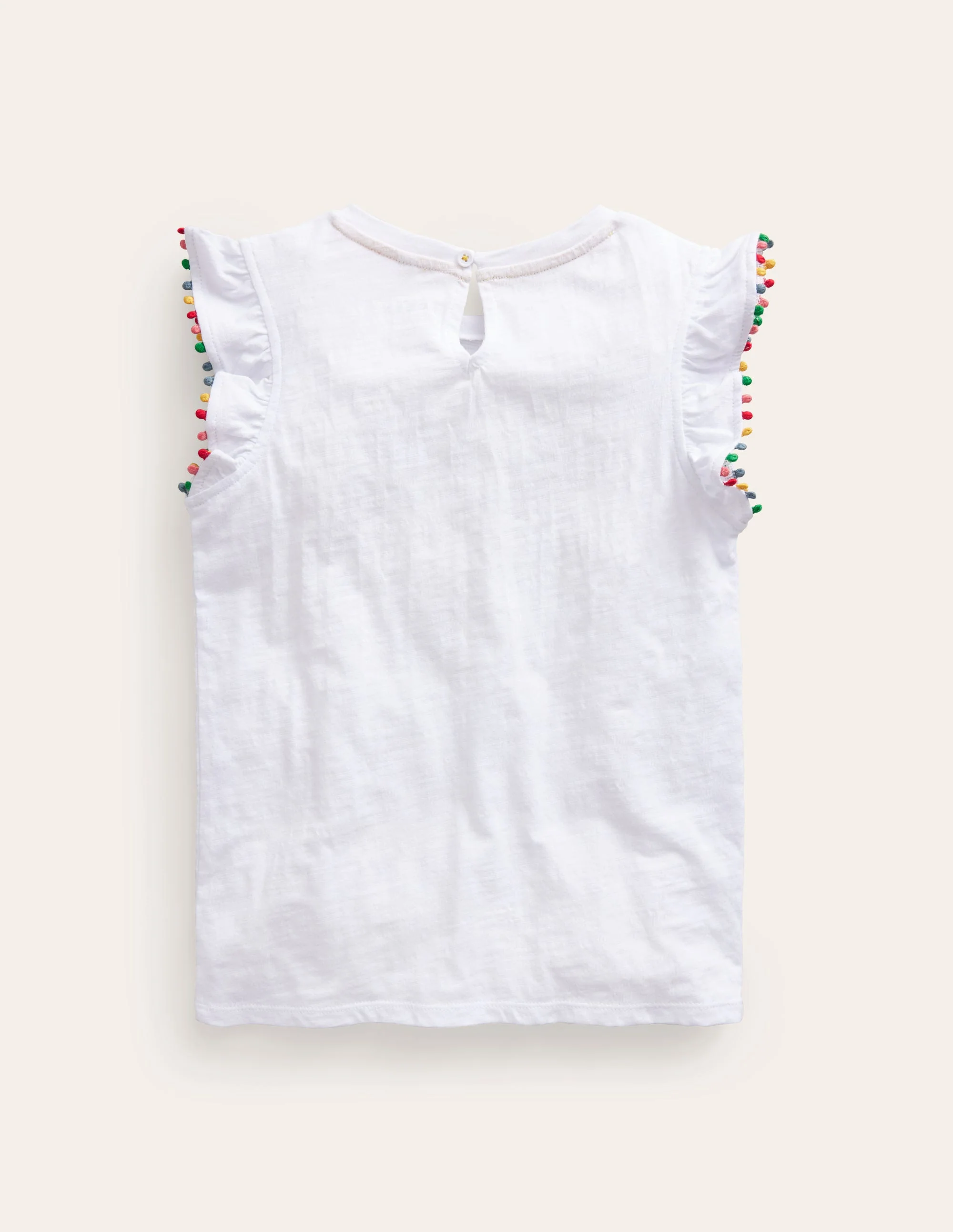 Pom Trim T-Shirt-White - Image 2
