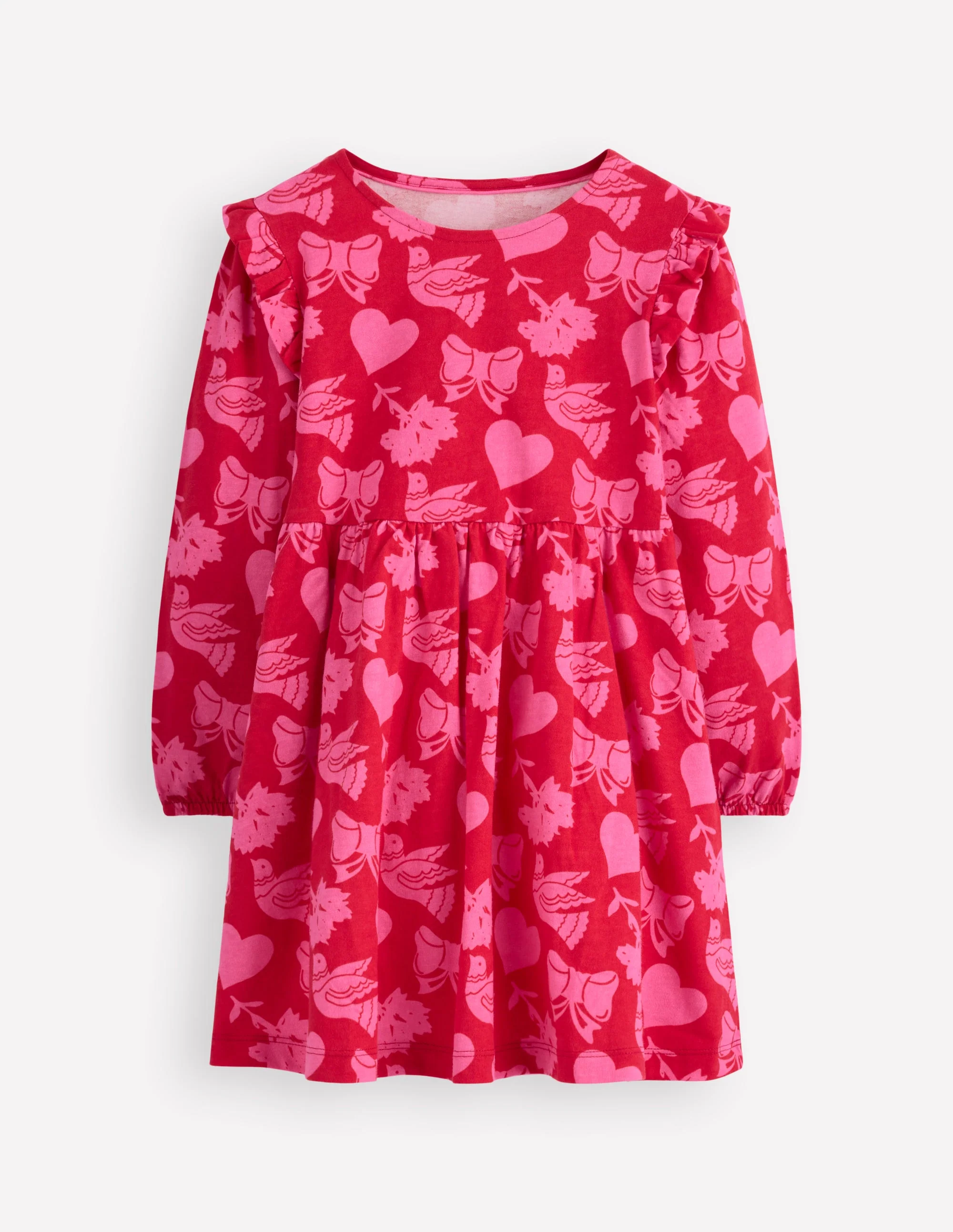 Posie Long Sleeve Jersey Dress-Rockabilly Red Festive Fun