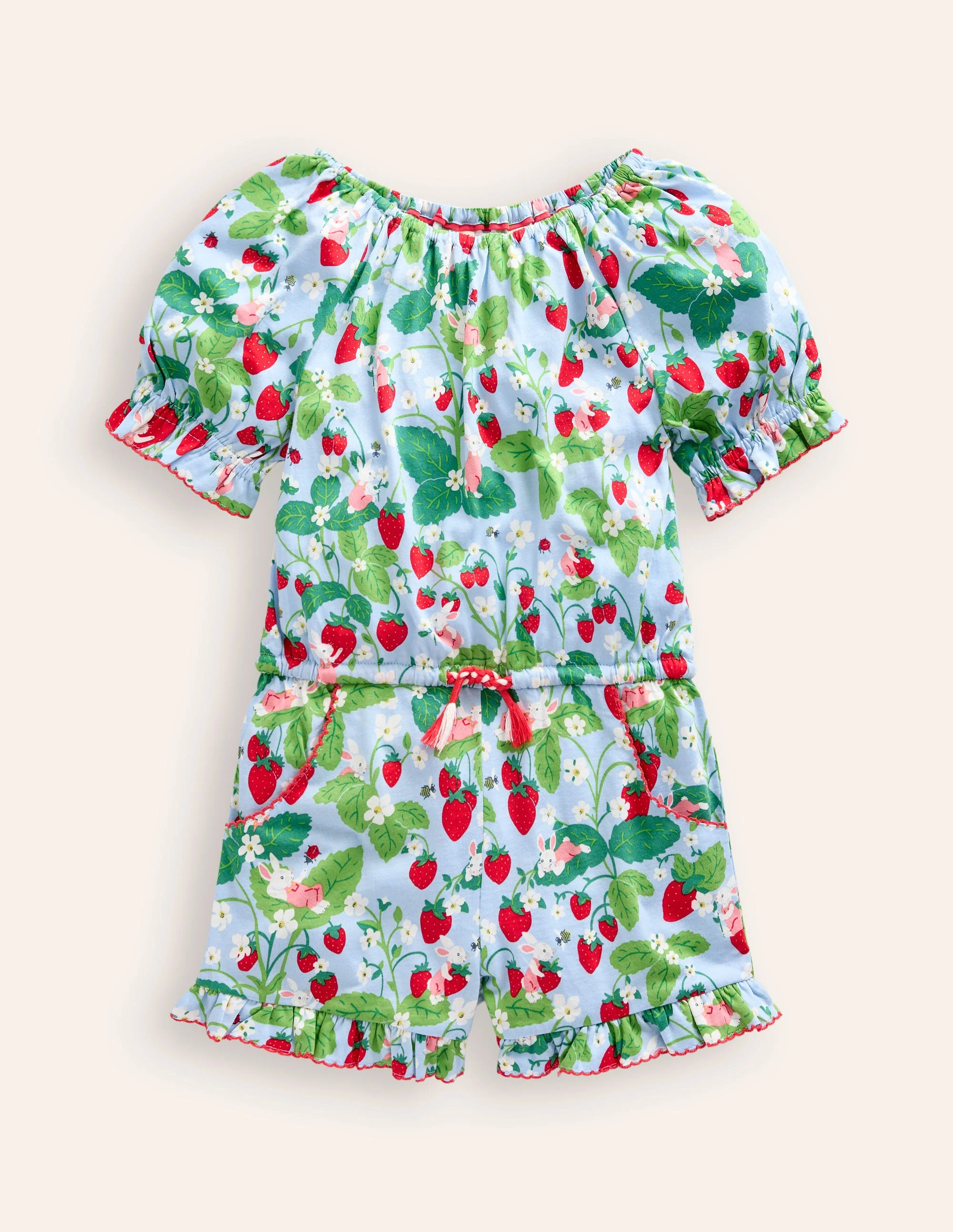 Printed Jersey Romper-Strawberry Field