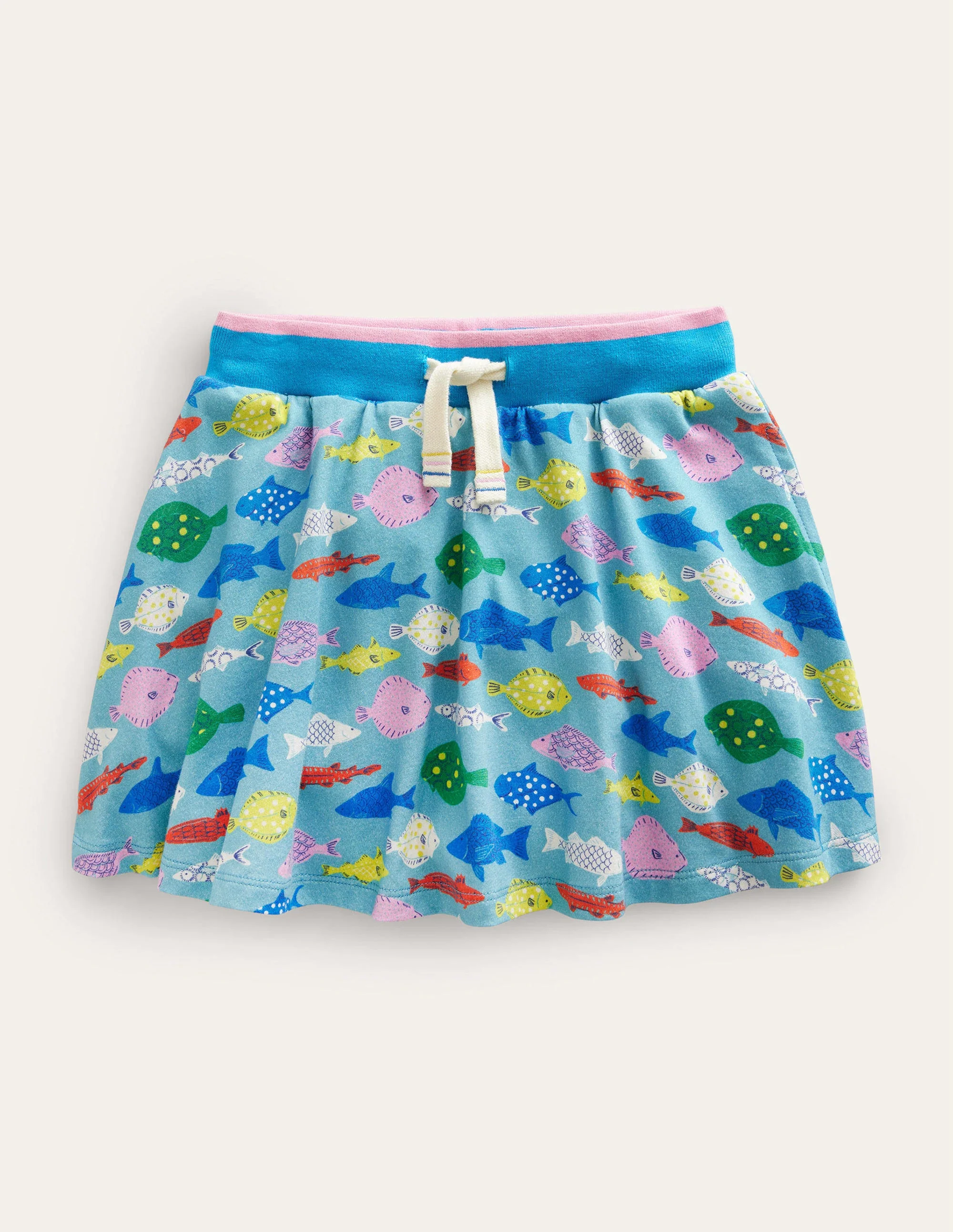 Printed Jersey Skort-Aqua Sea Blue Fish