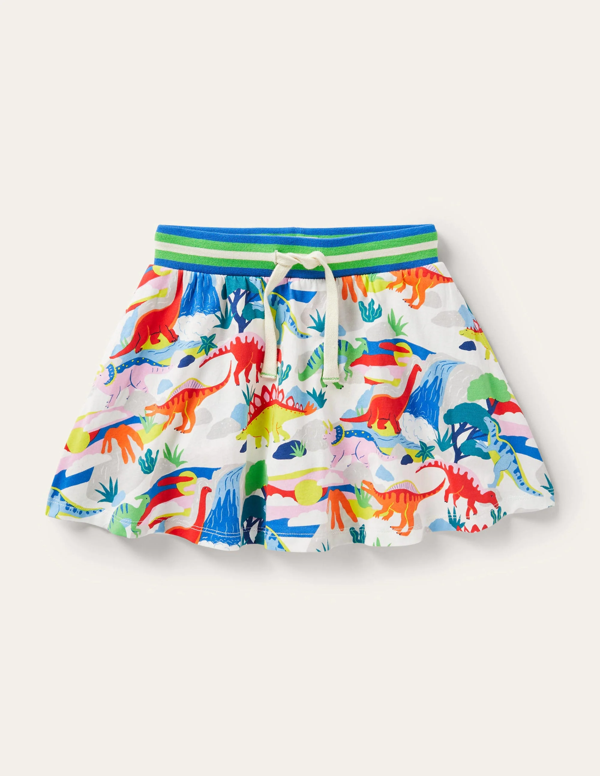 Printed Jersey Skort-Ivory Dinosaur Sunset
