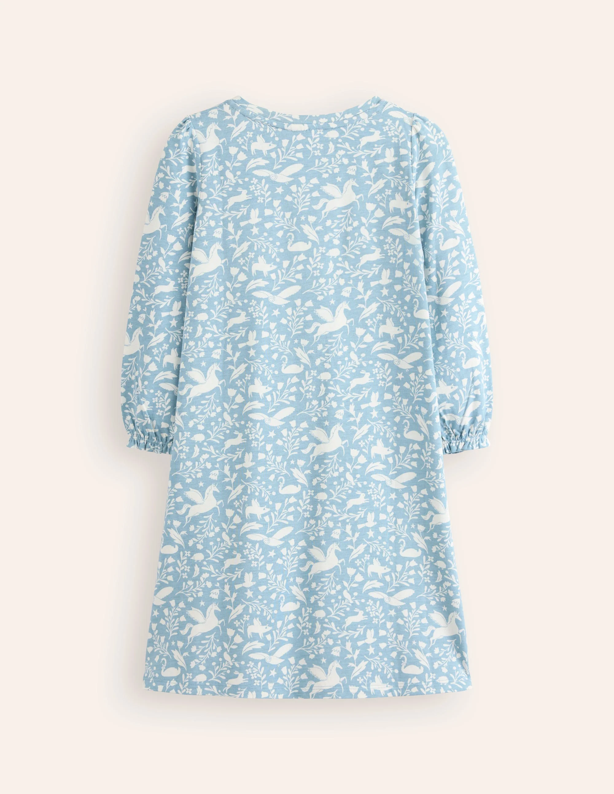 Printed Long-sleeved Nightie-Blue Unicorns - Image 2