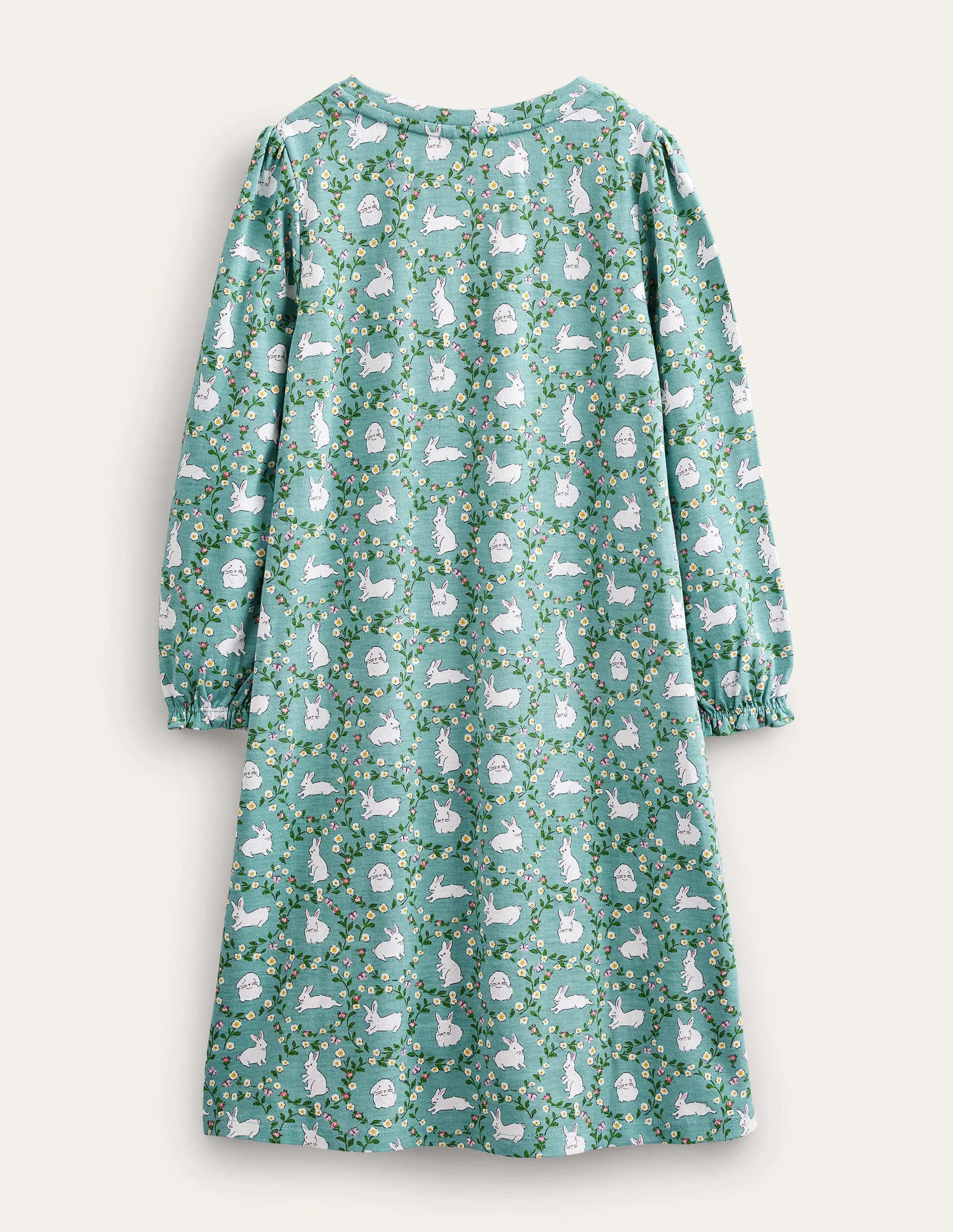 Printed Long-sleeved Nightie-Hot Spring Blue Bunnies - Image 2