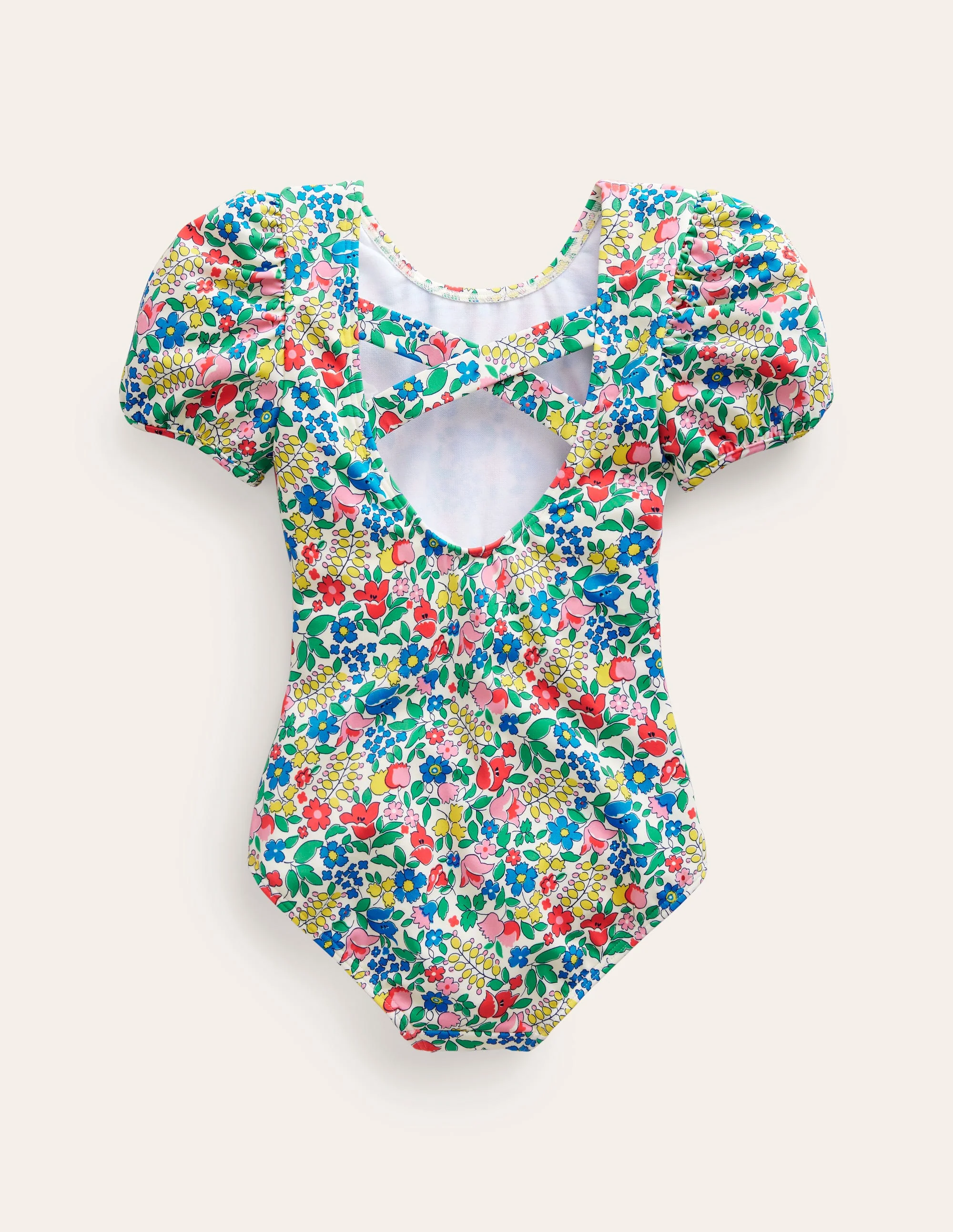 Printed Puff-sleeved Swimsuit-Multi Flowerbed - Image 2