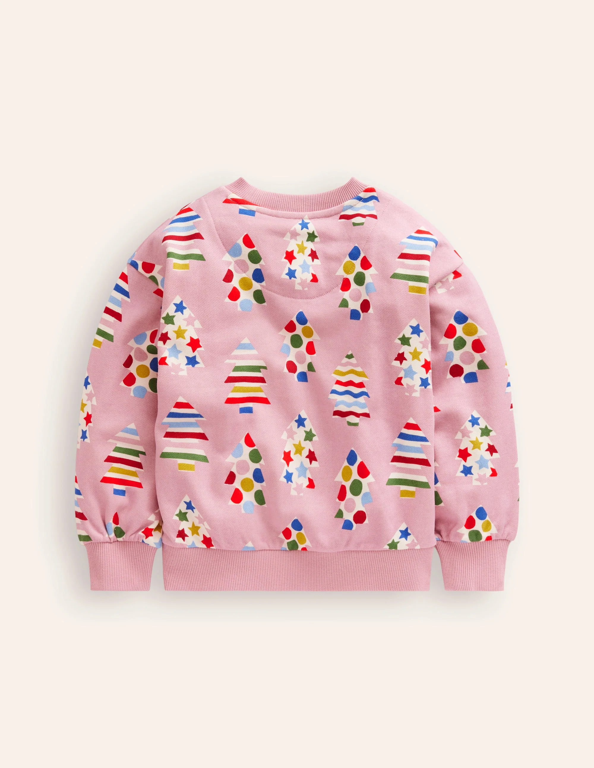 Printed Relaxed Sweatshirt-Vintage Pink Christmas Trees - Image 2