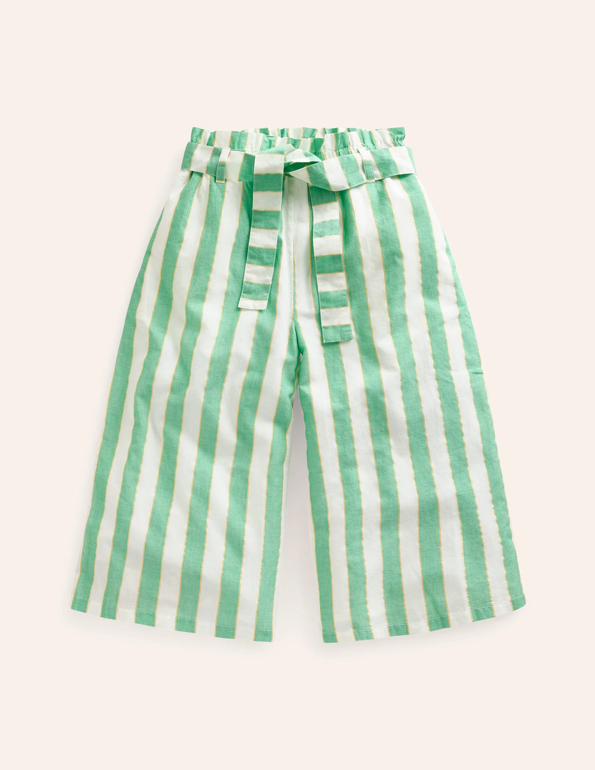 Printed Wide Leg Pants-Green Lurex Stripe