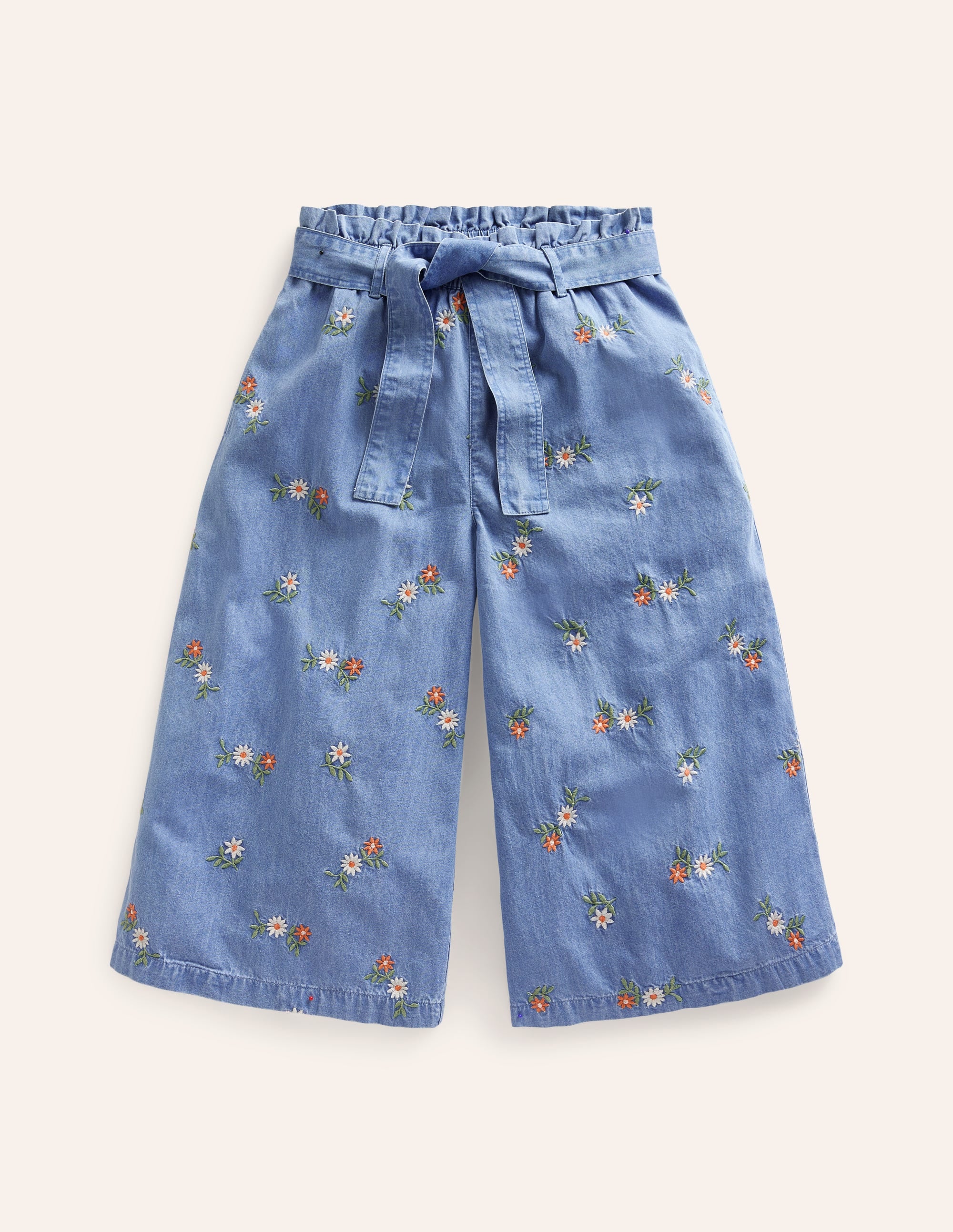 Printed Wide Leg Pants-Mid Vintage Embroidered