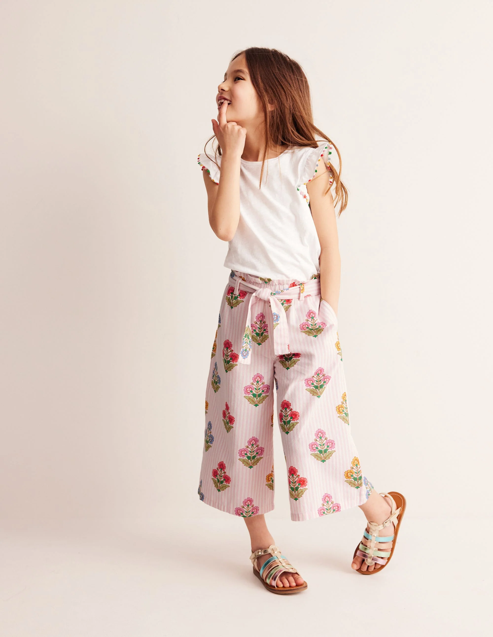 Printed Wide Leg Pants-Multi Woodblock