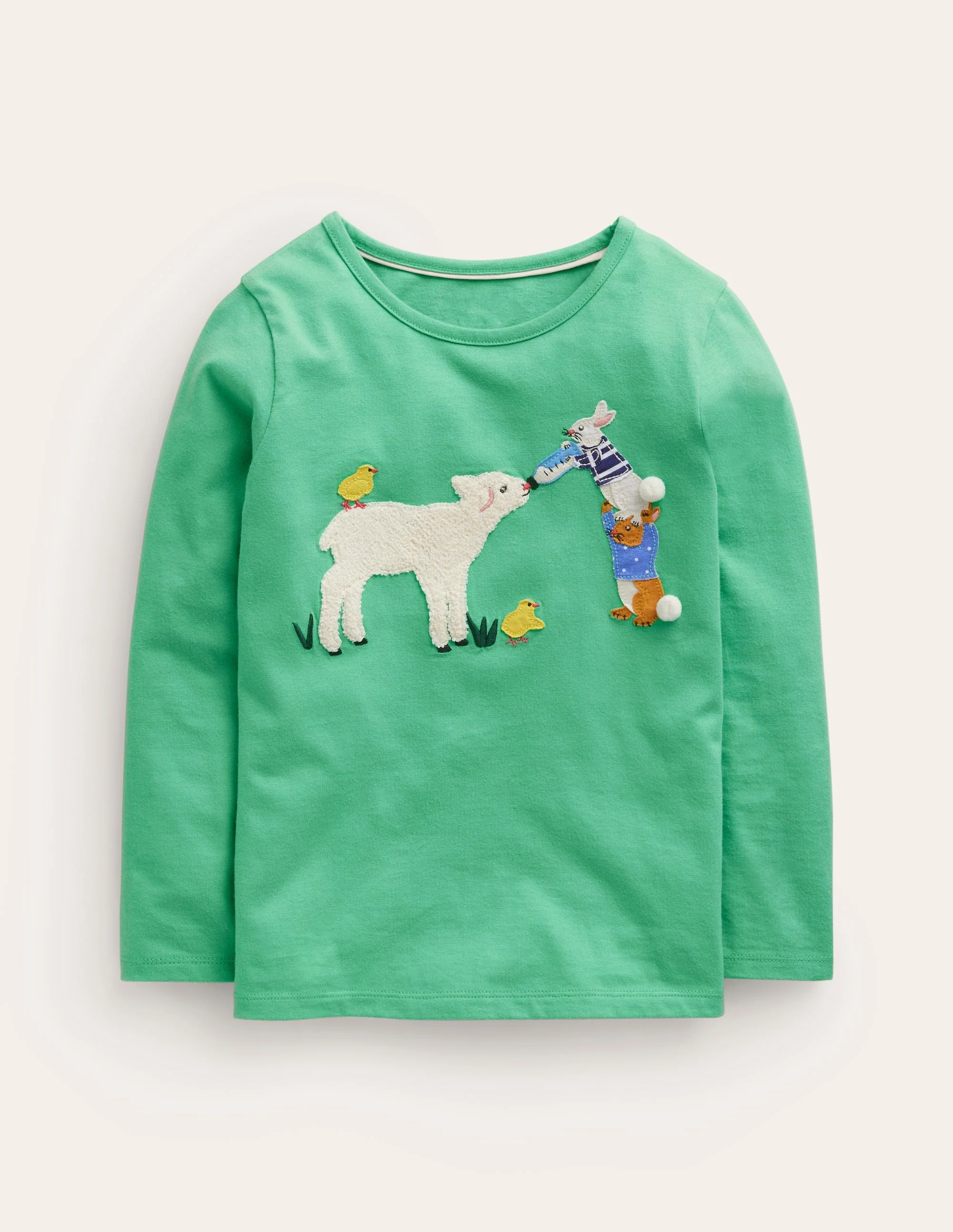 Puff Sleeve Appliqué T-shirt-Aloe Green Lamb