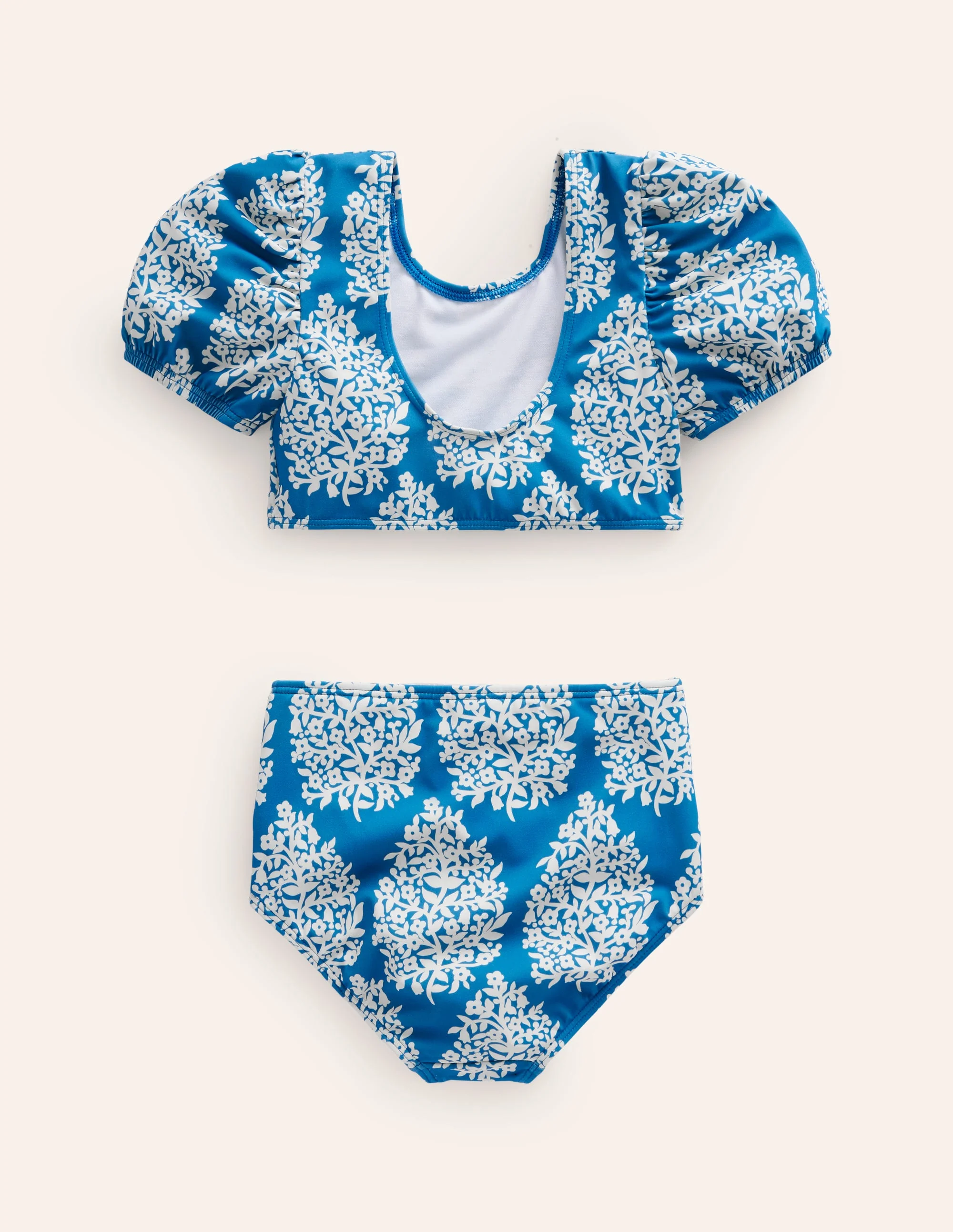 Puff Sleeve Bikini-Cabana Blue Small Flower Stamp - Image 5