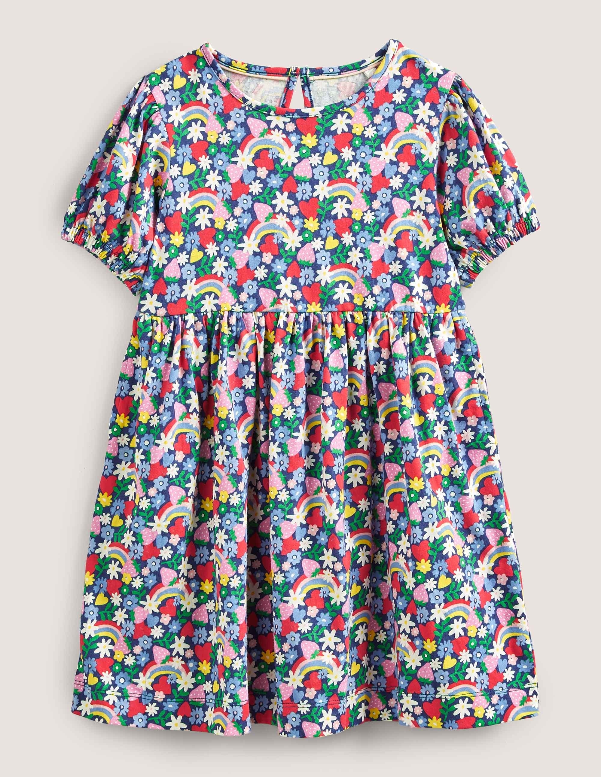 Puff Sleeve Jersey Dress-Multi Rainbow