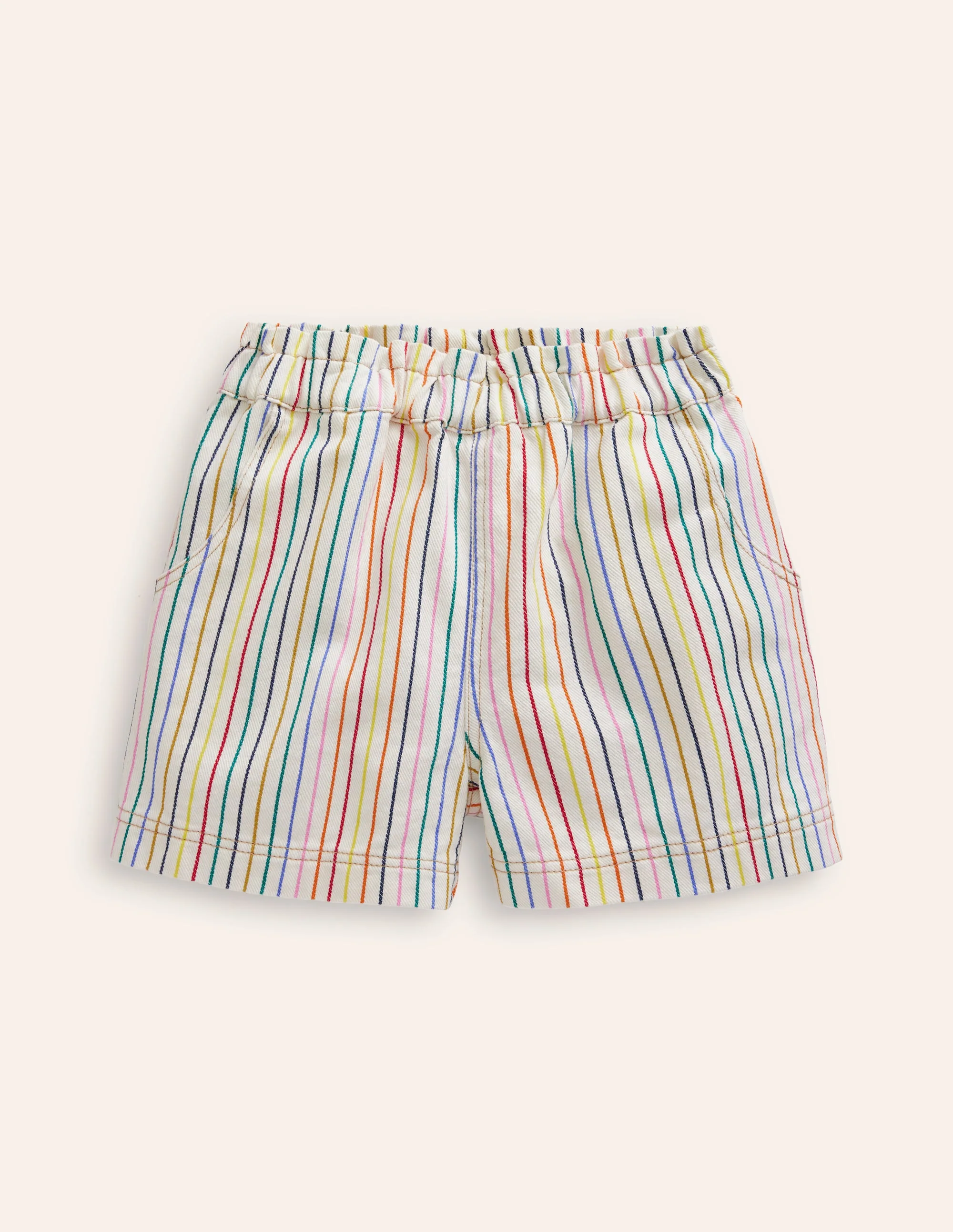 Pull-on Shorts-Ivory Multi Stripe