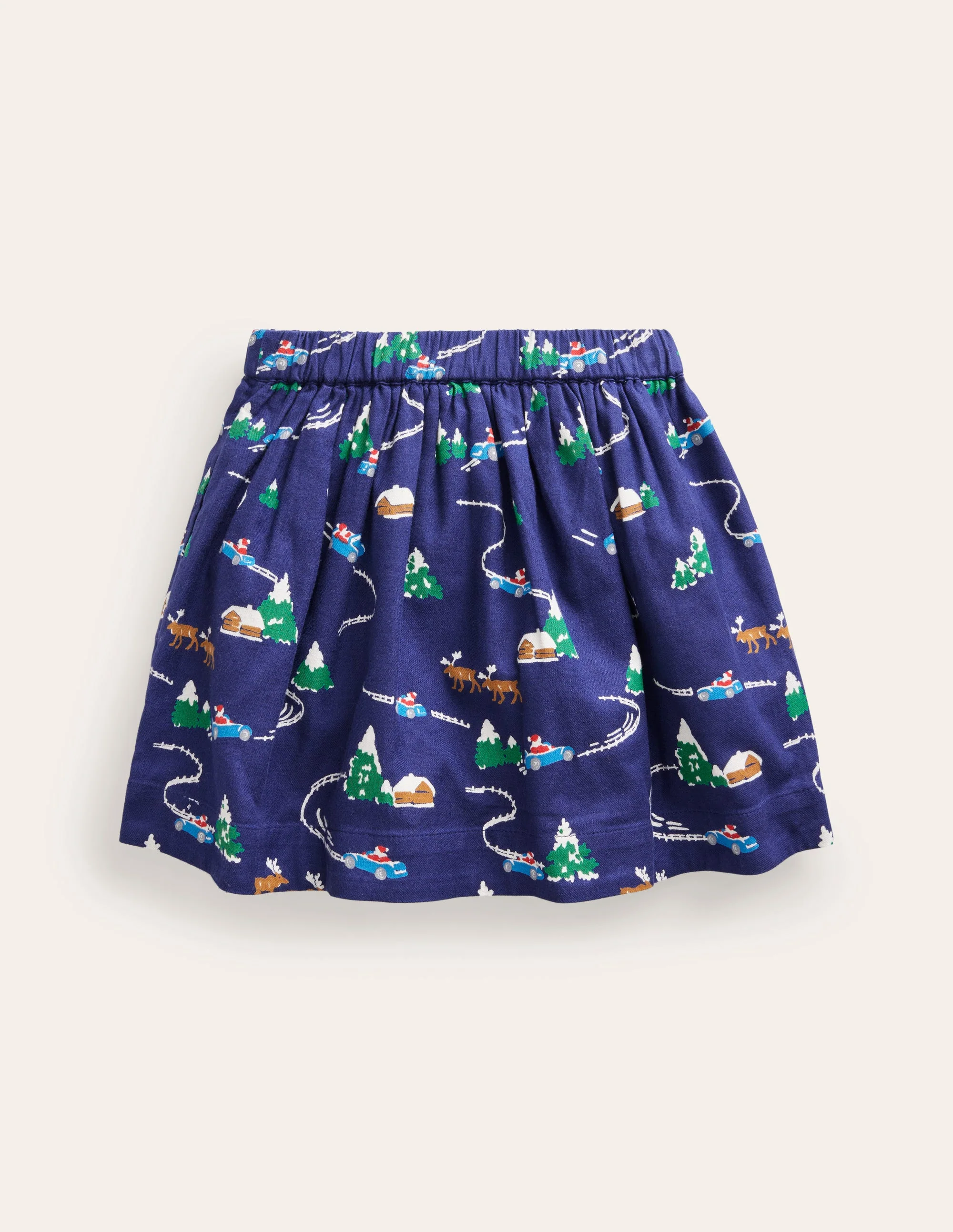 Pull On Twirly Skirt-College Navy Festive Scene - Image 2