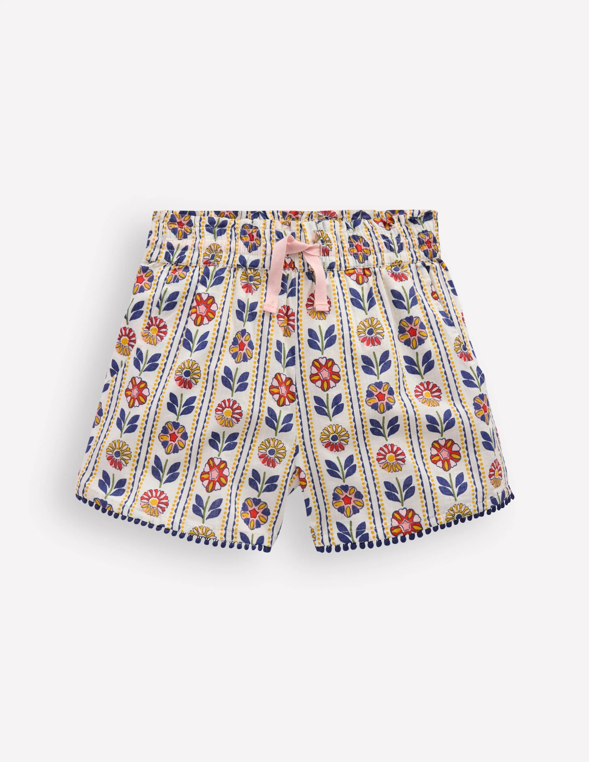 Pull-on Vacation Shorts-Ivory Floral Stripe
