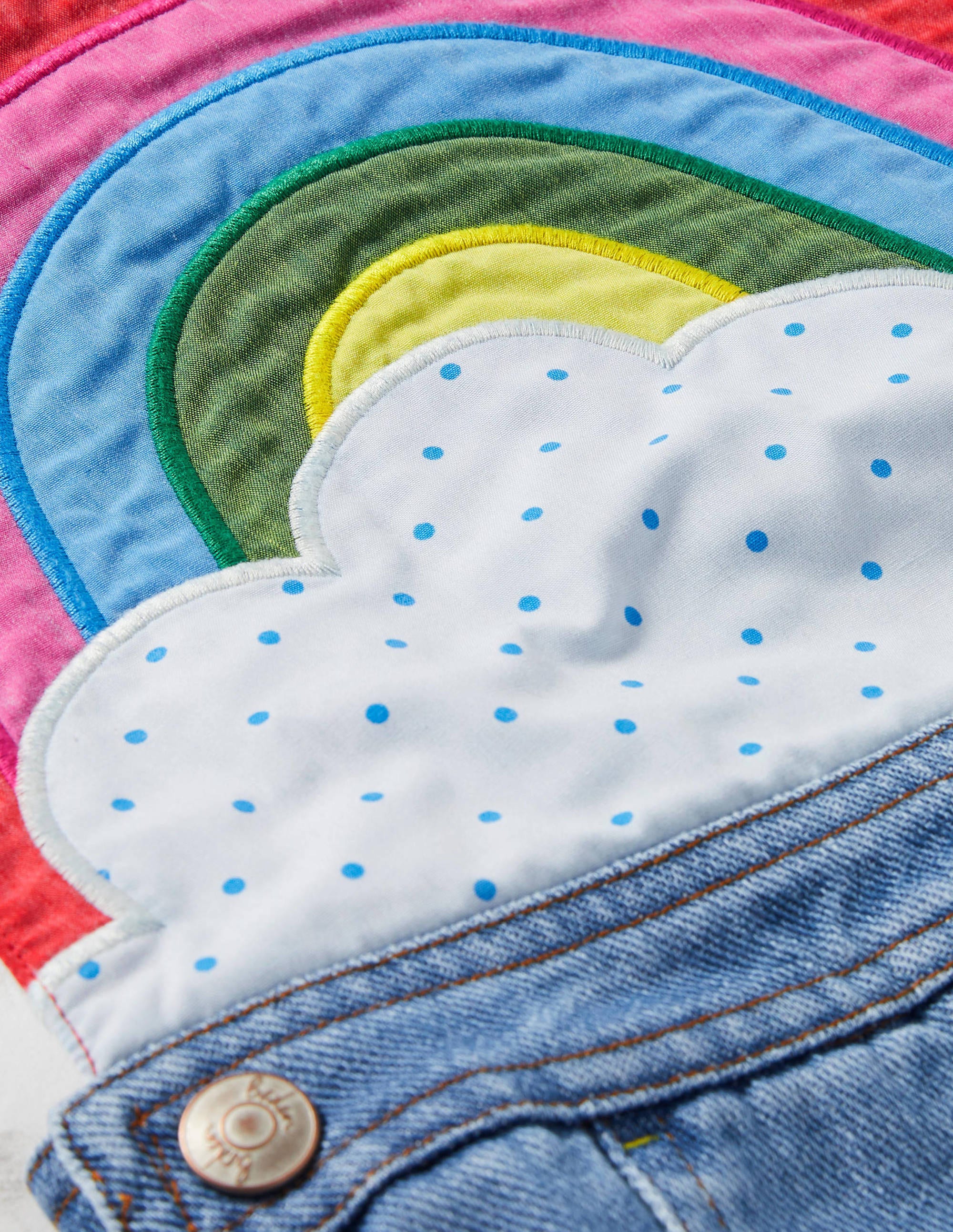 Rainbow Appliqué Overalls-Mid Vintage Denim - Image 3