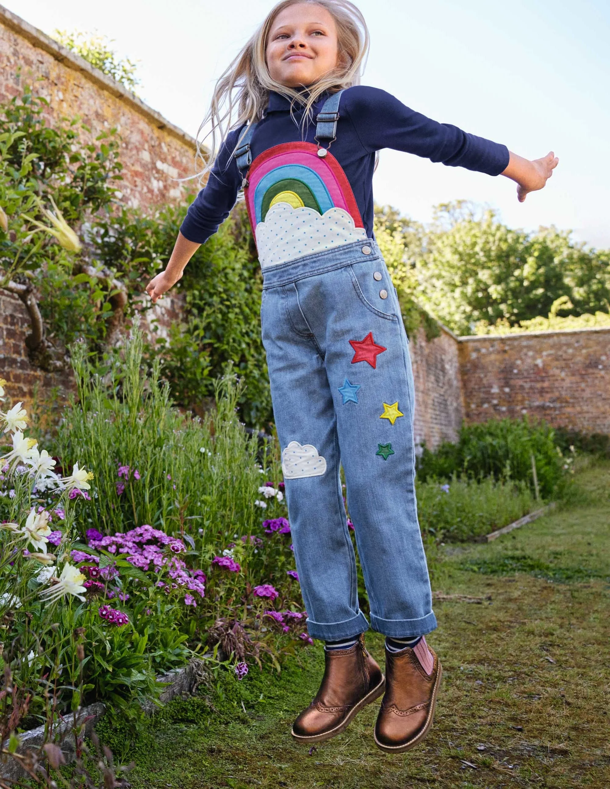 Rainbow Appliqué Overalls-Mid Vintage Denim - Image 4