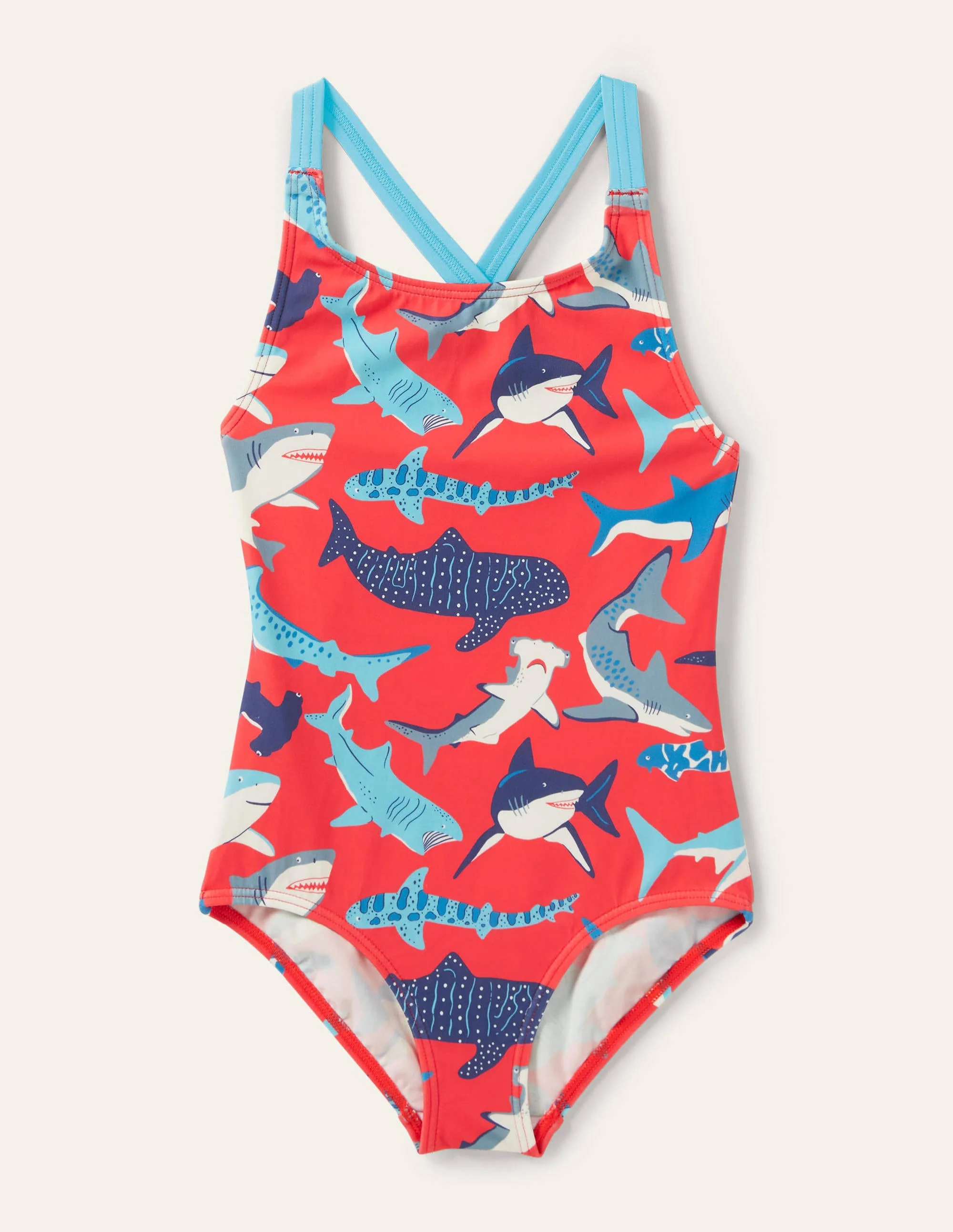 Red Shark Cross-back Swimsuit-Soft Red Sharks