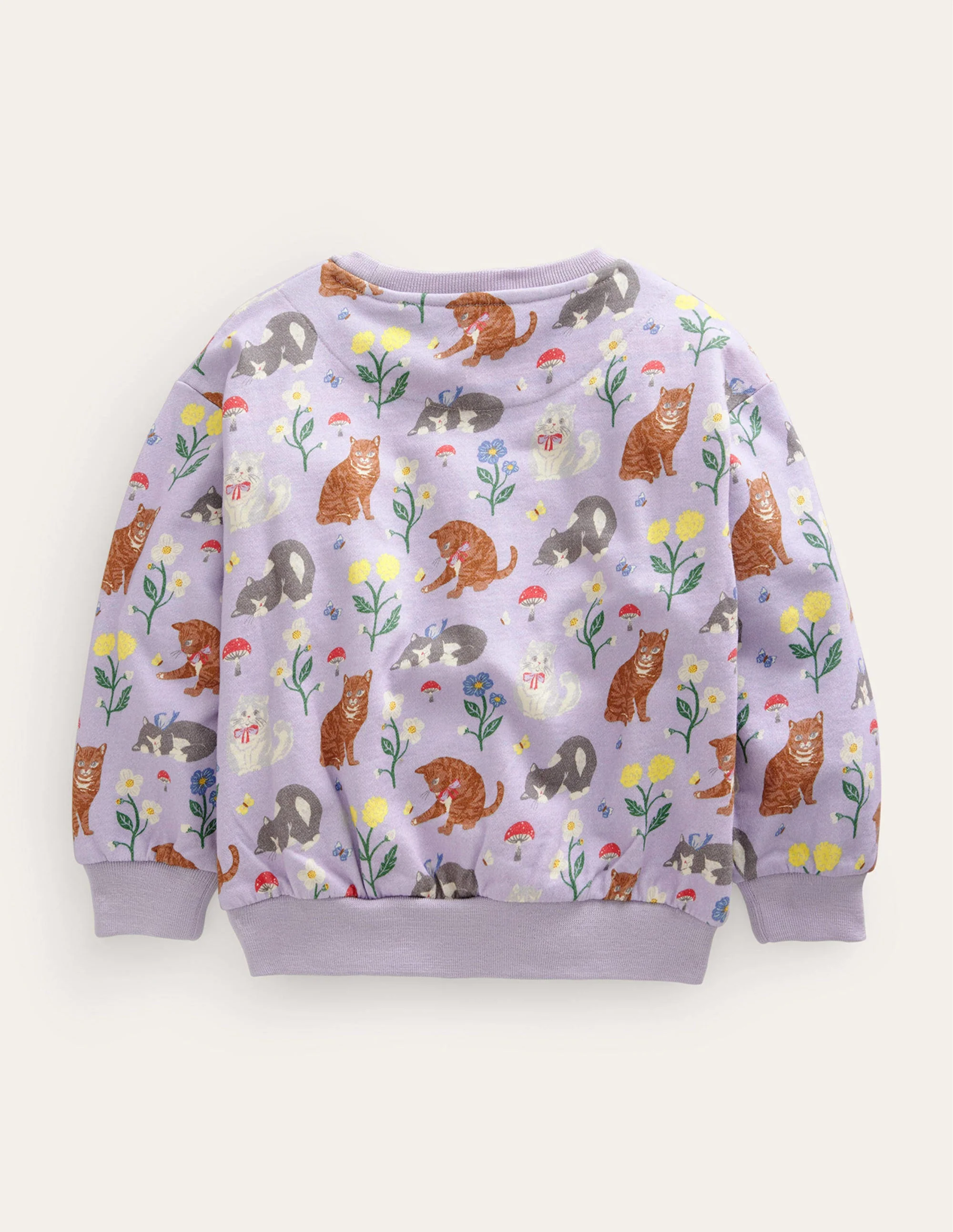 Relaxed Printed Sweatshirt-Light Purple Cats - Image 2