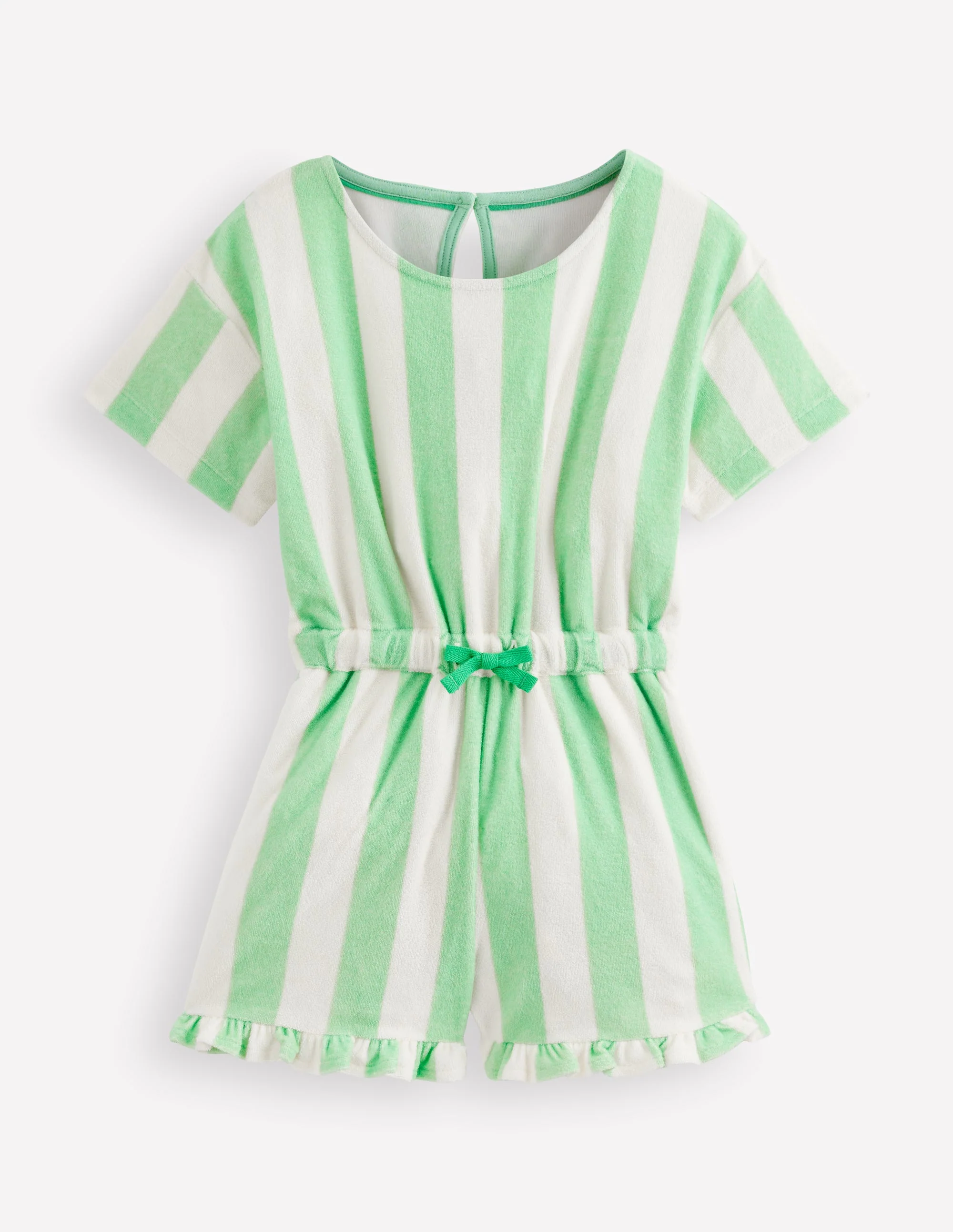 Relaxed Towelling Playsuit-Pale Green Stripe