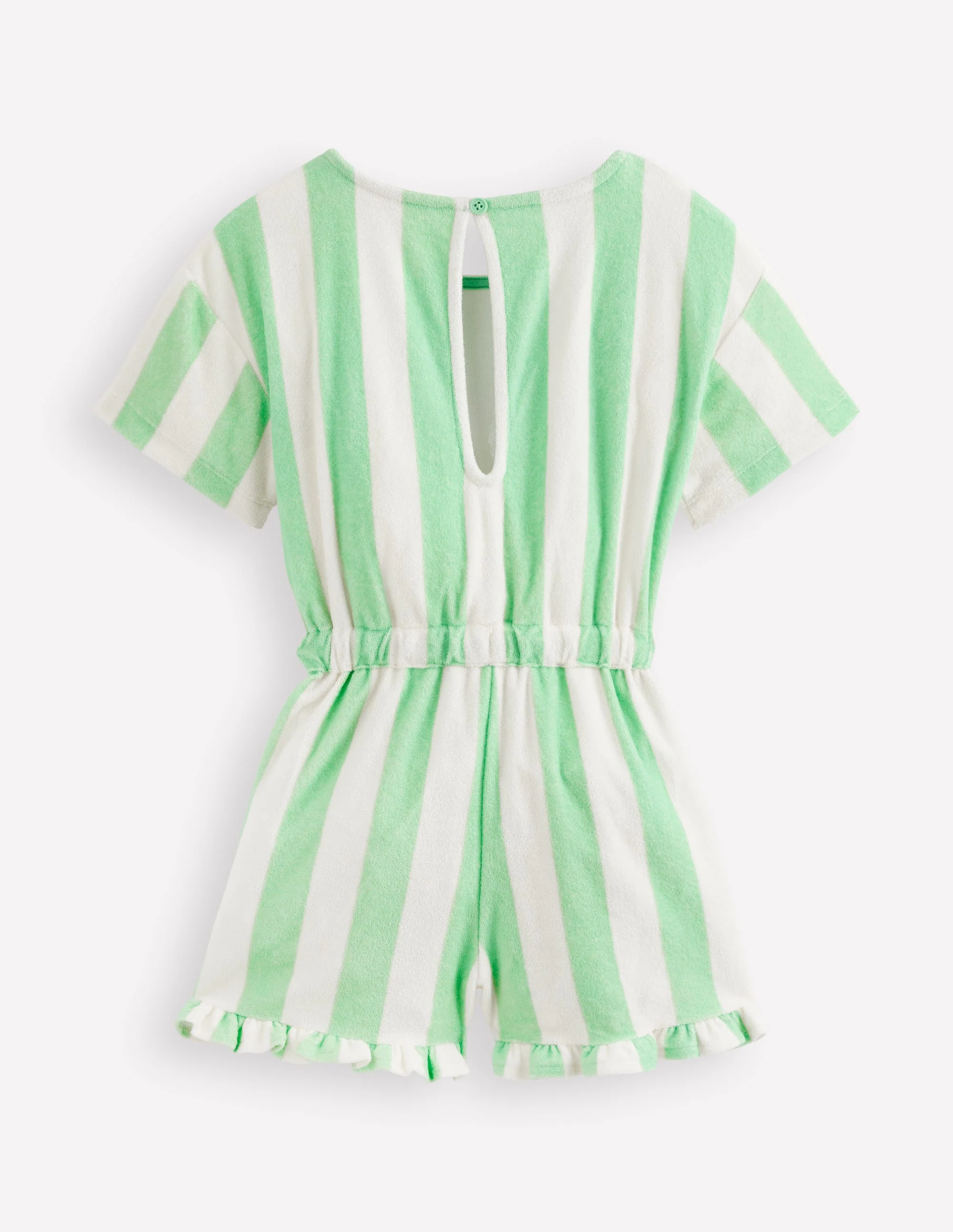 Relaxed Towelling Playsuit-Pale Green Stripe - Image 2