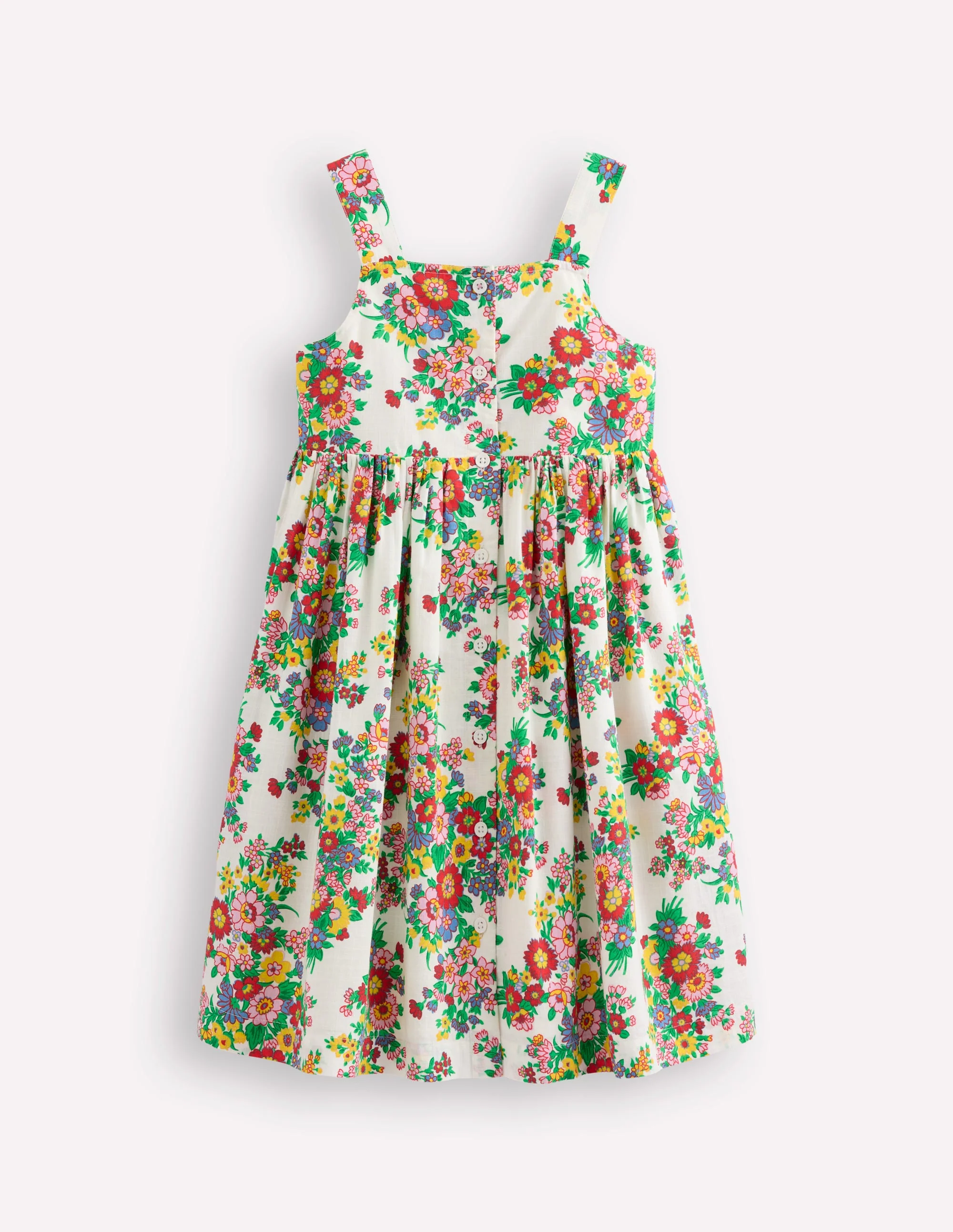 Remy Button Through Dress-Ivory Flower Bunch
