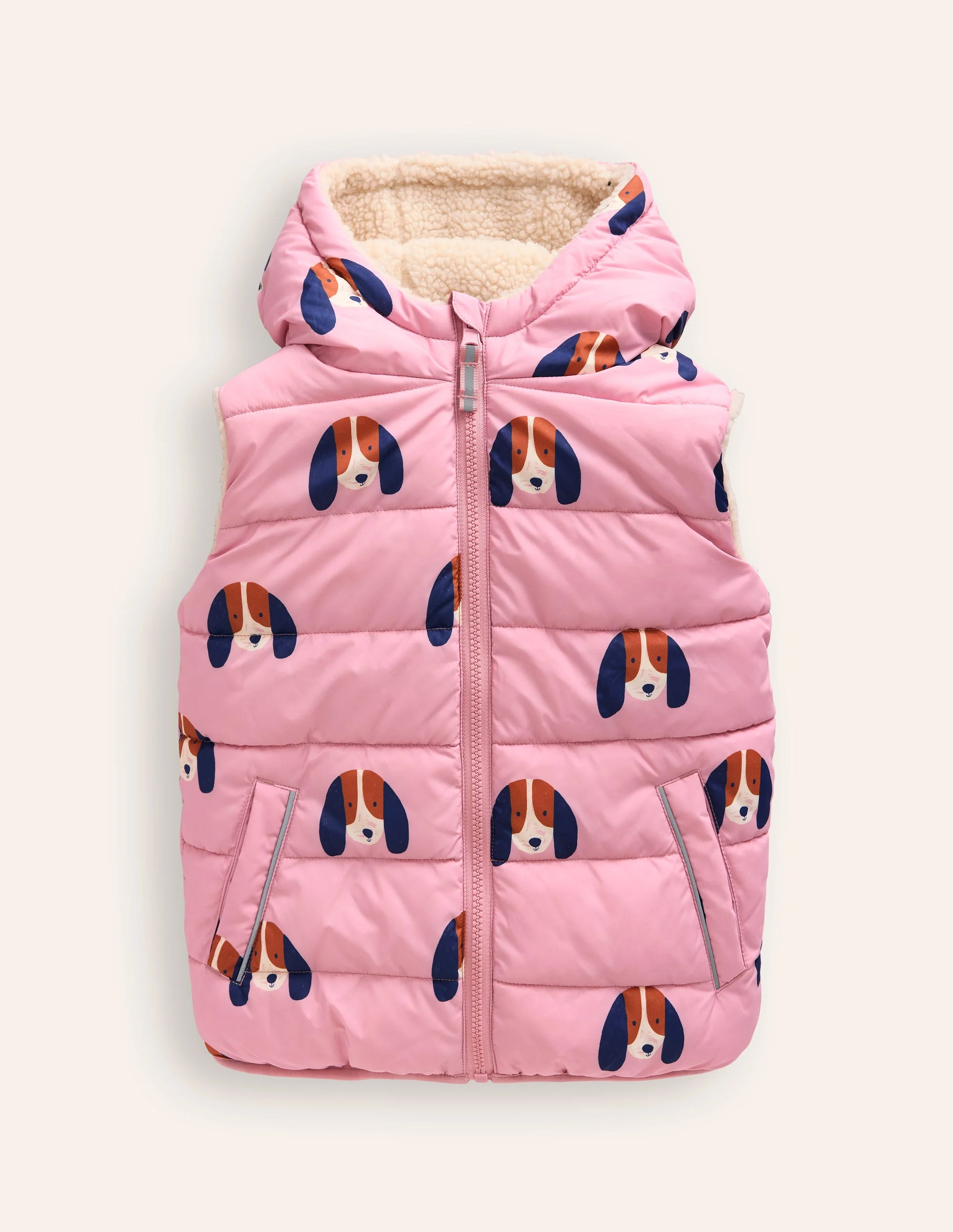 Reversible Borg Gilet-Vintage Pink Pups - Image 3