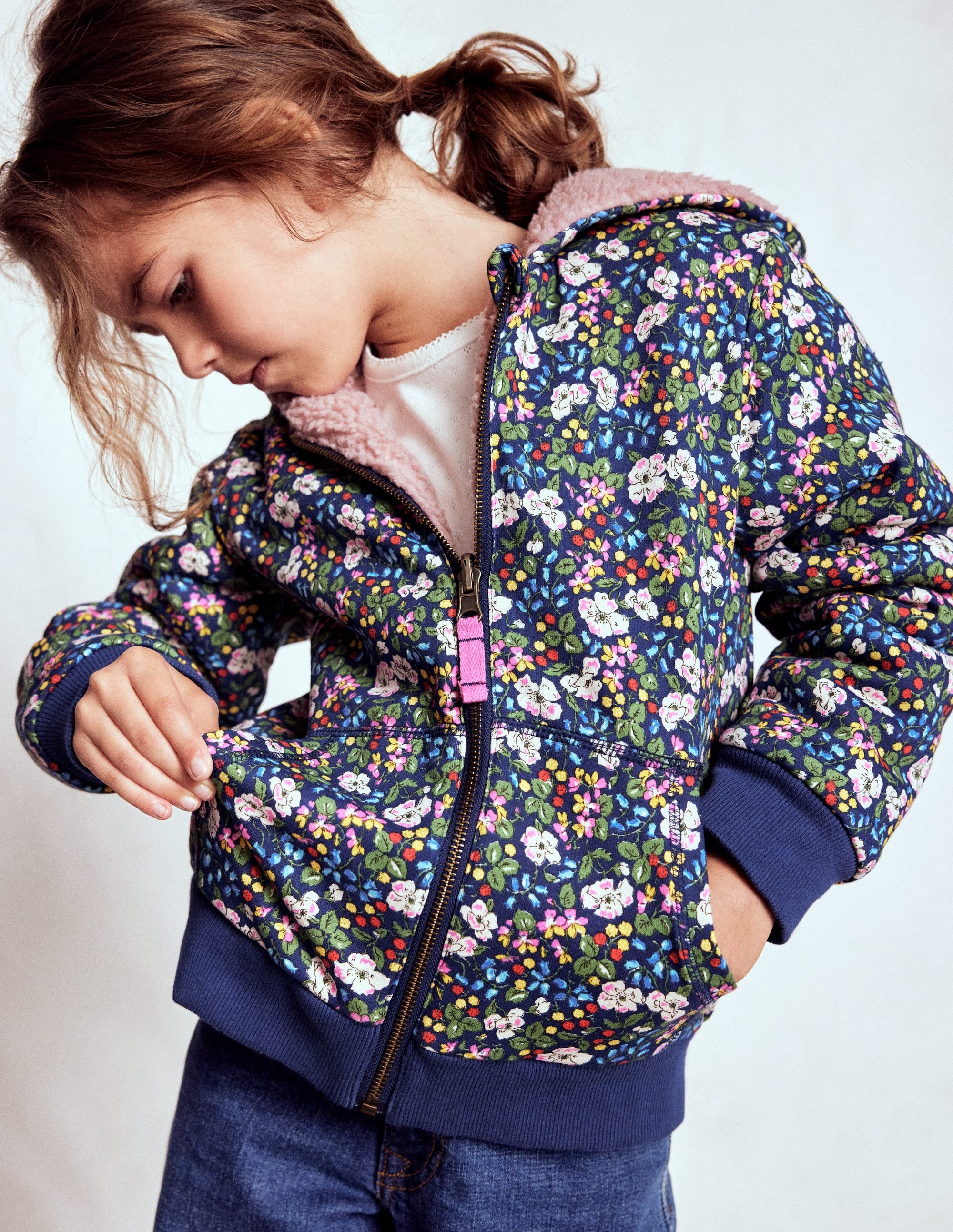 Reversible Borg Hoody-Starboard Blue Berry Floral