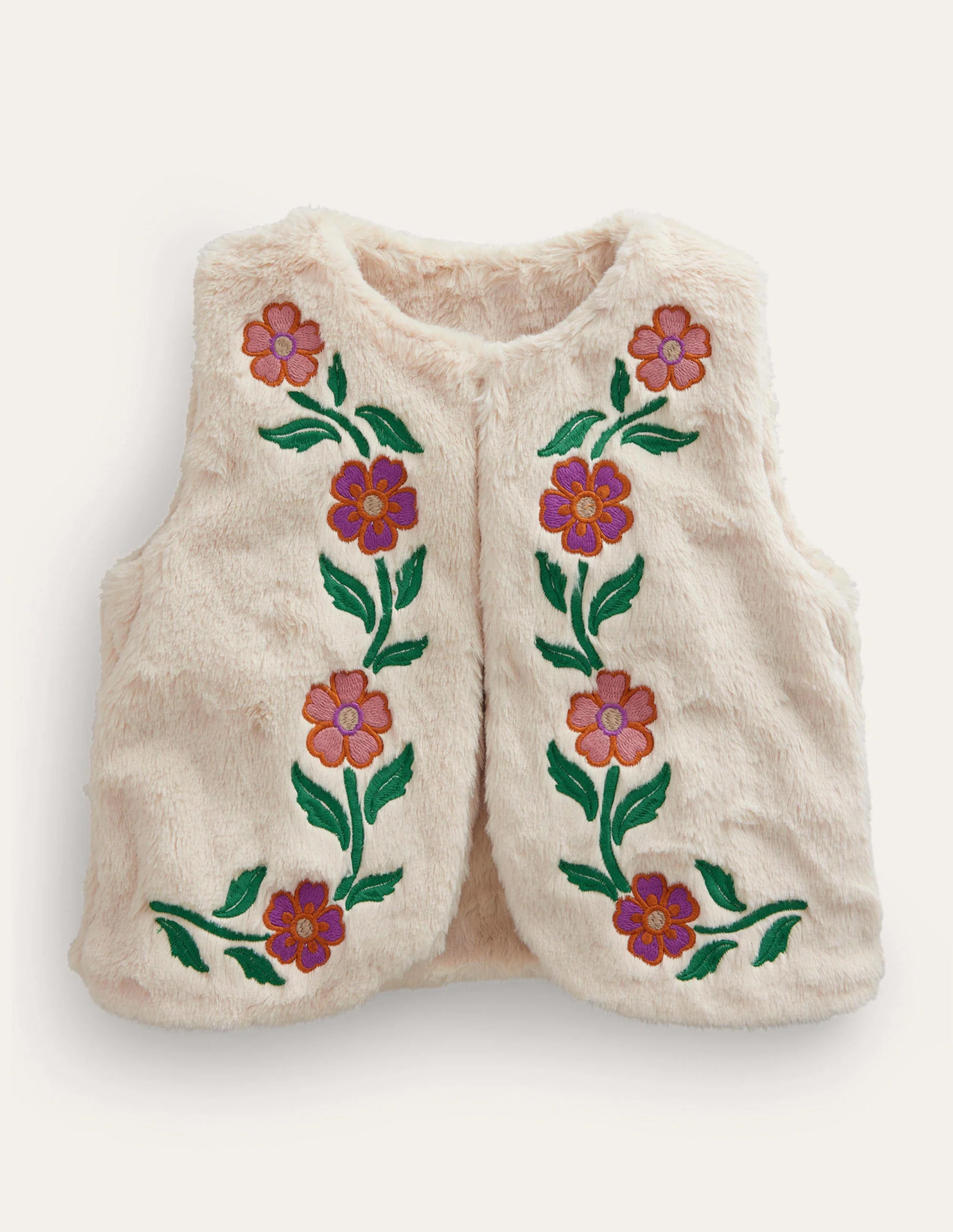 Reversible Faux Fur Vest-Natural Ivory Floral