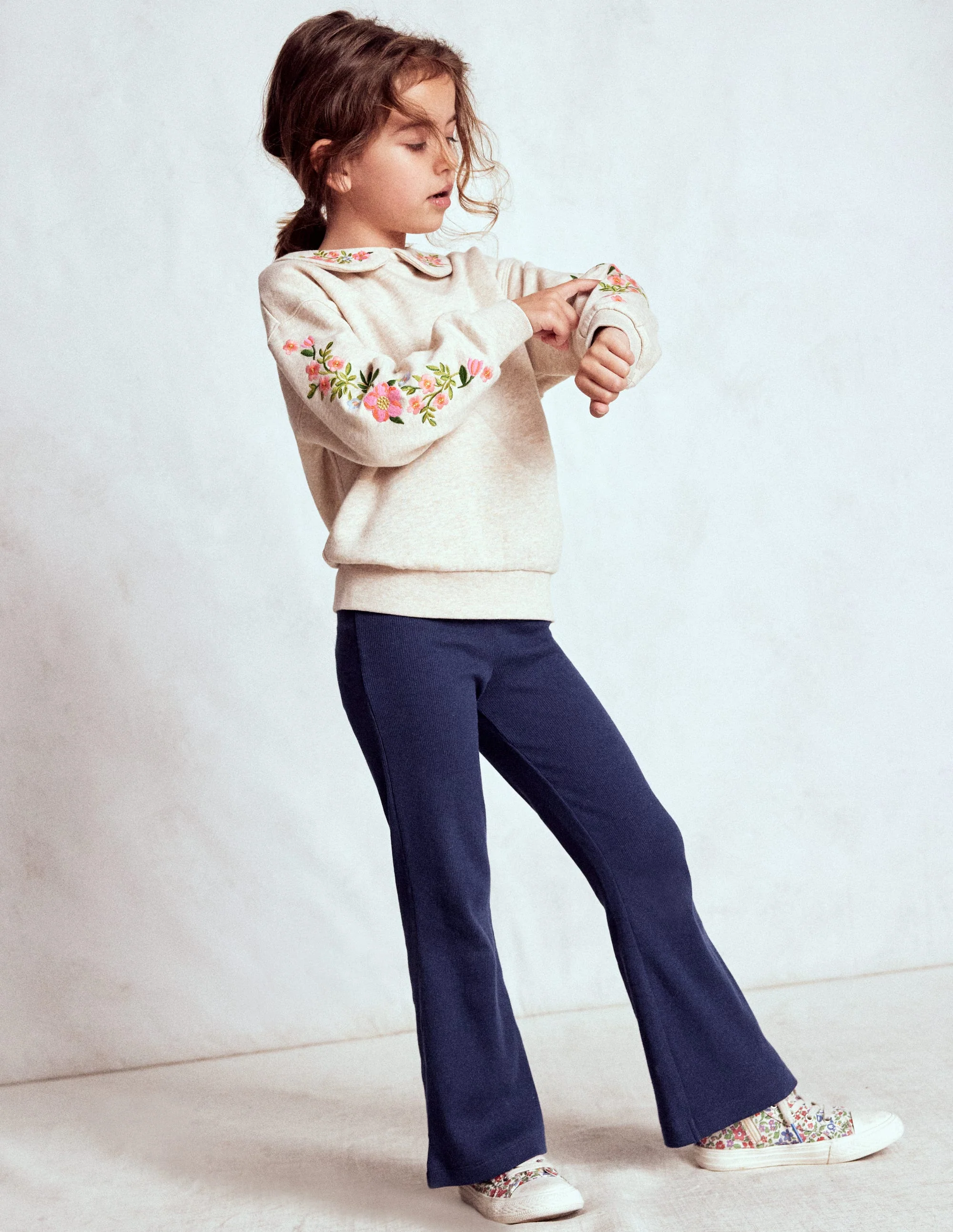 Ribbed Flare Leggings-College Navy - Image 2