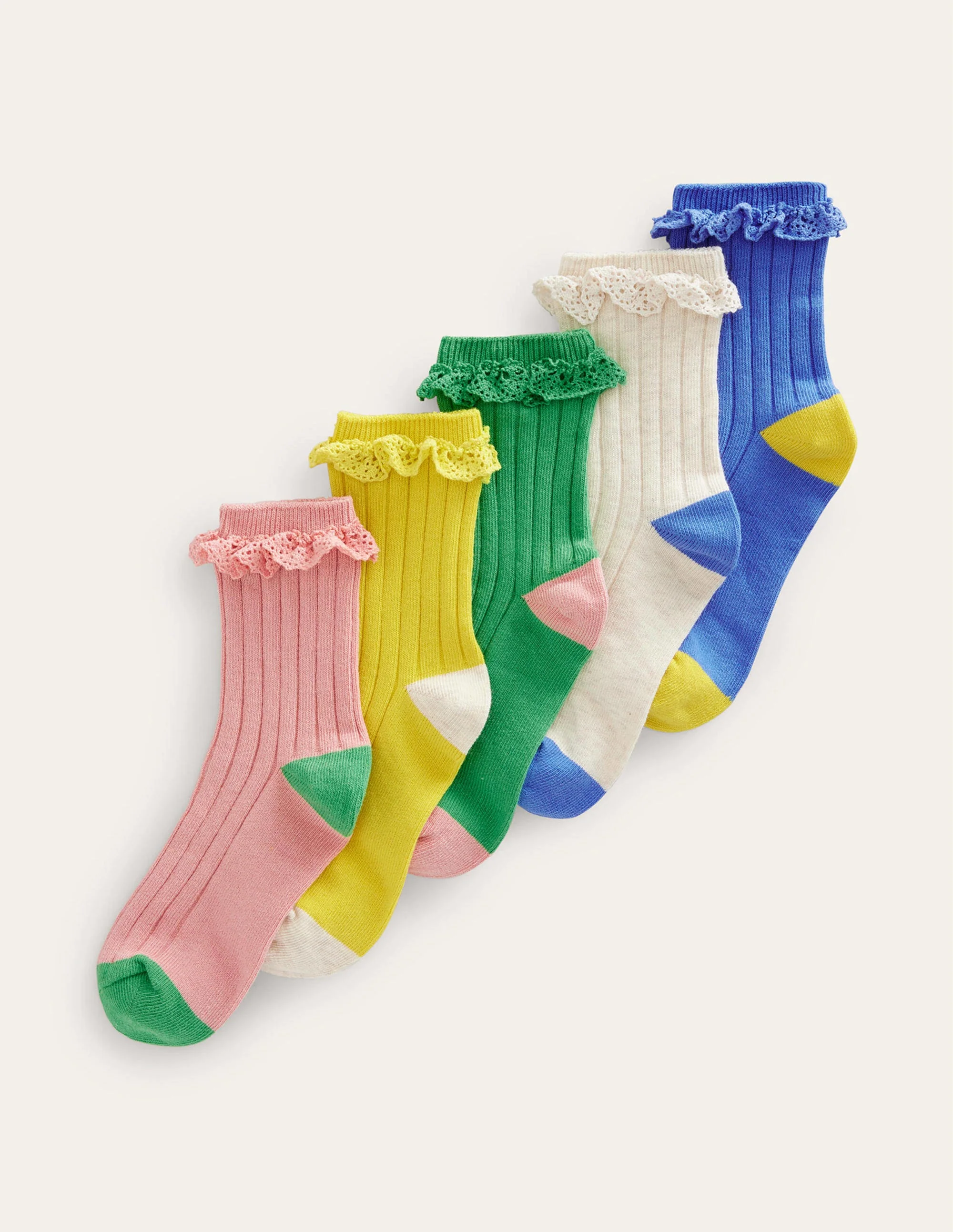 Ribbed Frilly Socks 5 Pack-Multi Pastel