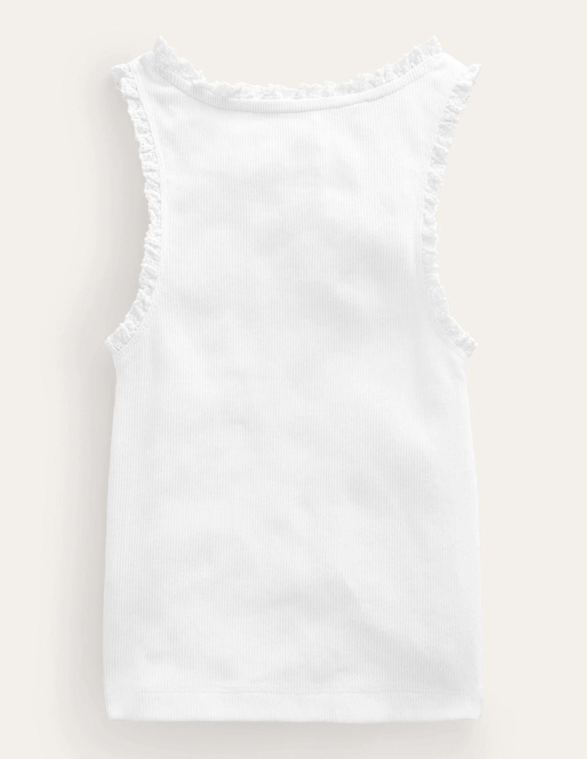 Ribbed Lace Trim Vest-White - Image 2