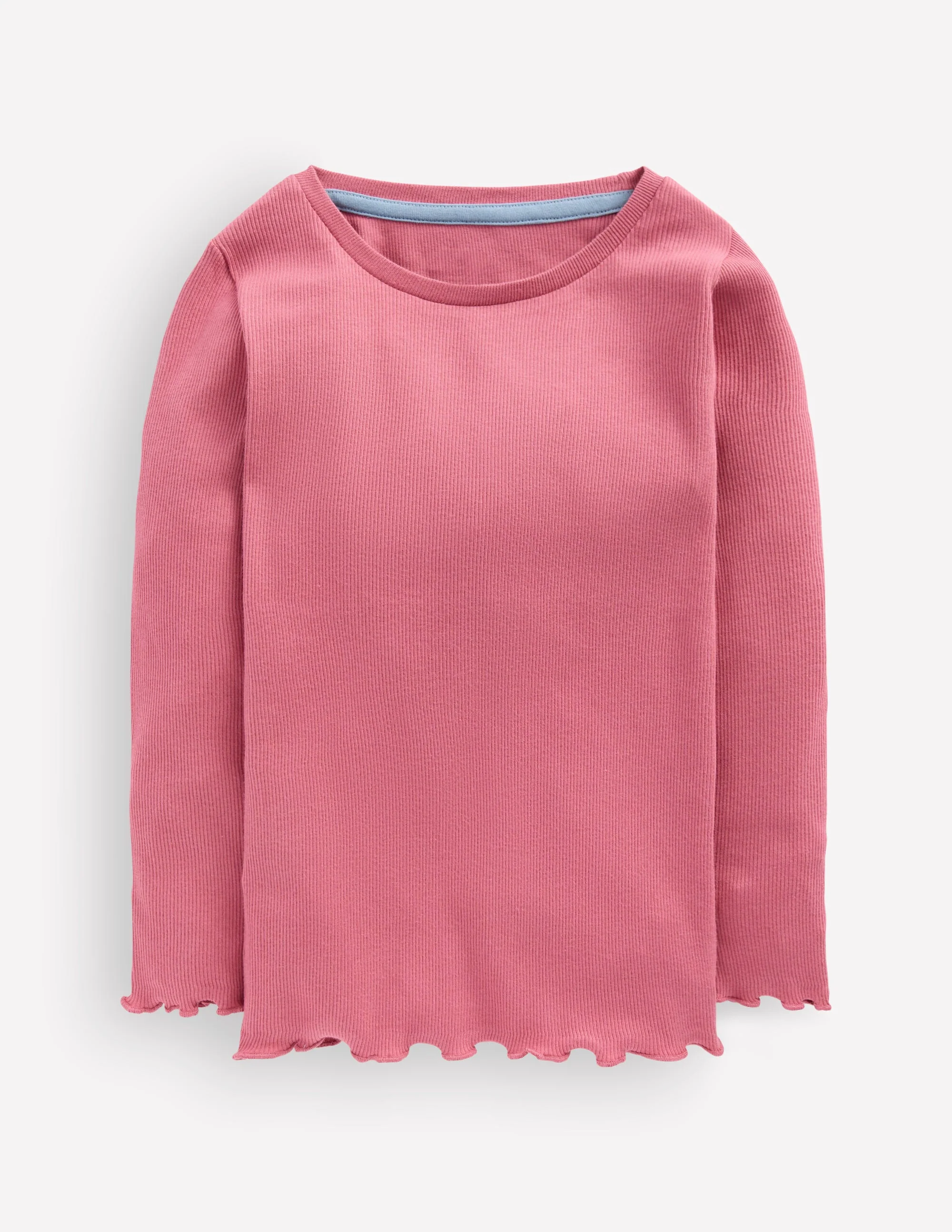 Ribbed Long Sleeve T-shirt-Pink Heather