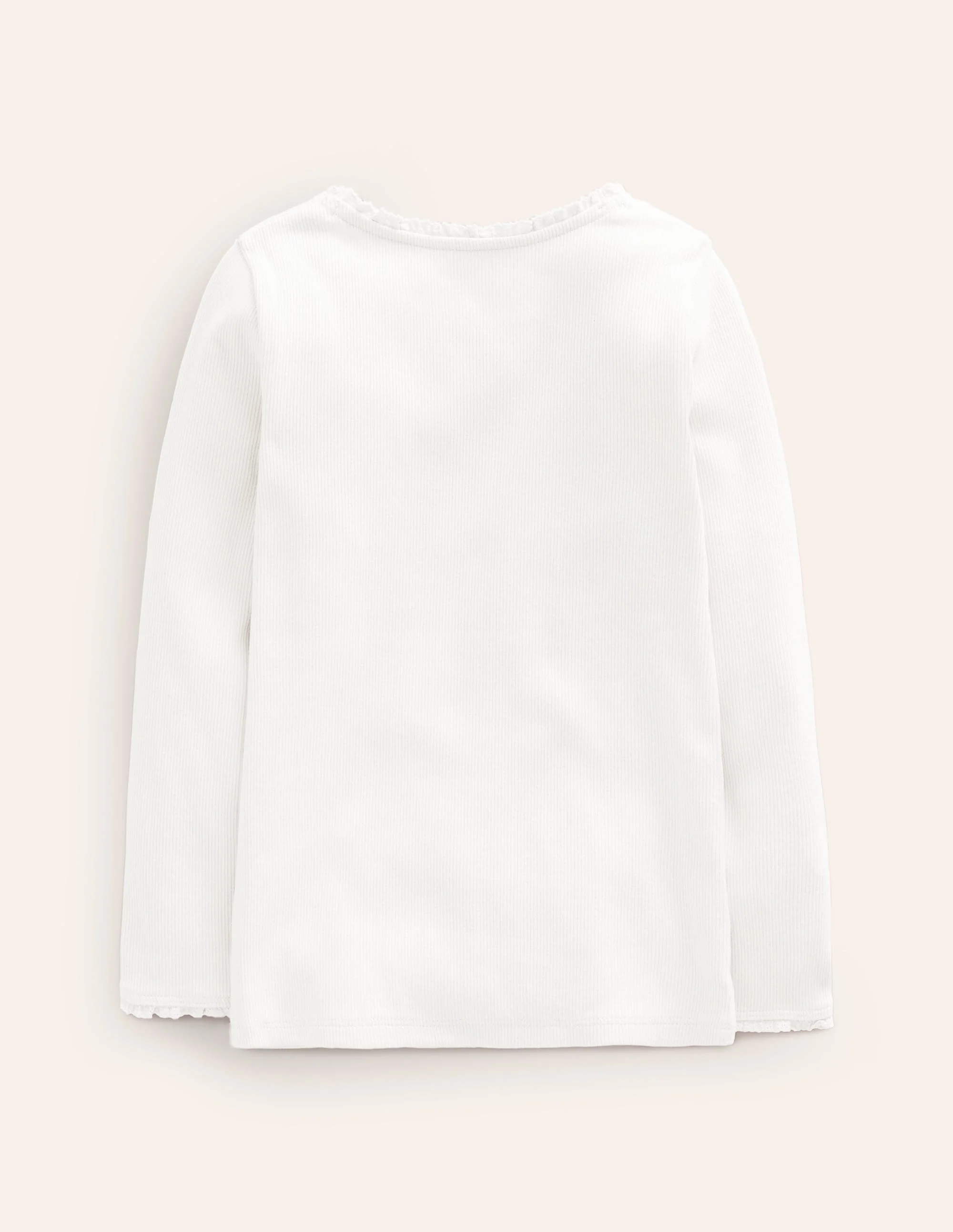 Ribbed Long Sleeve T-Shirt-White - Image 2