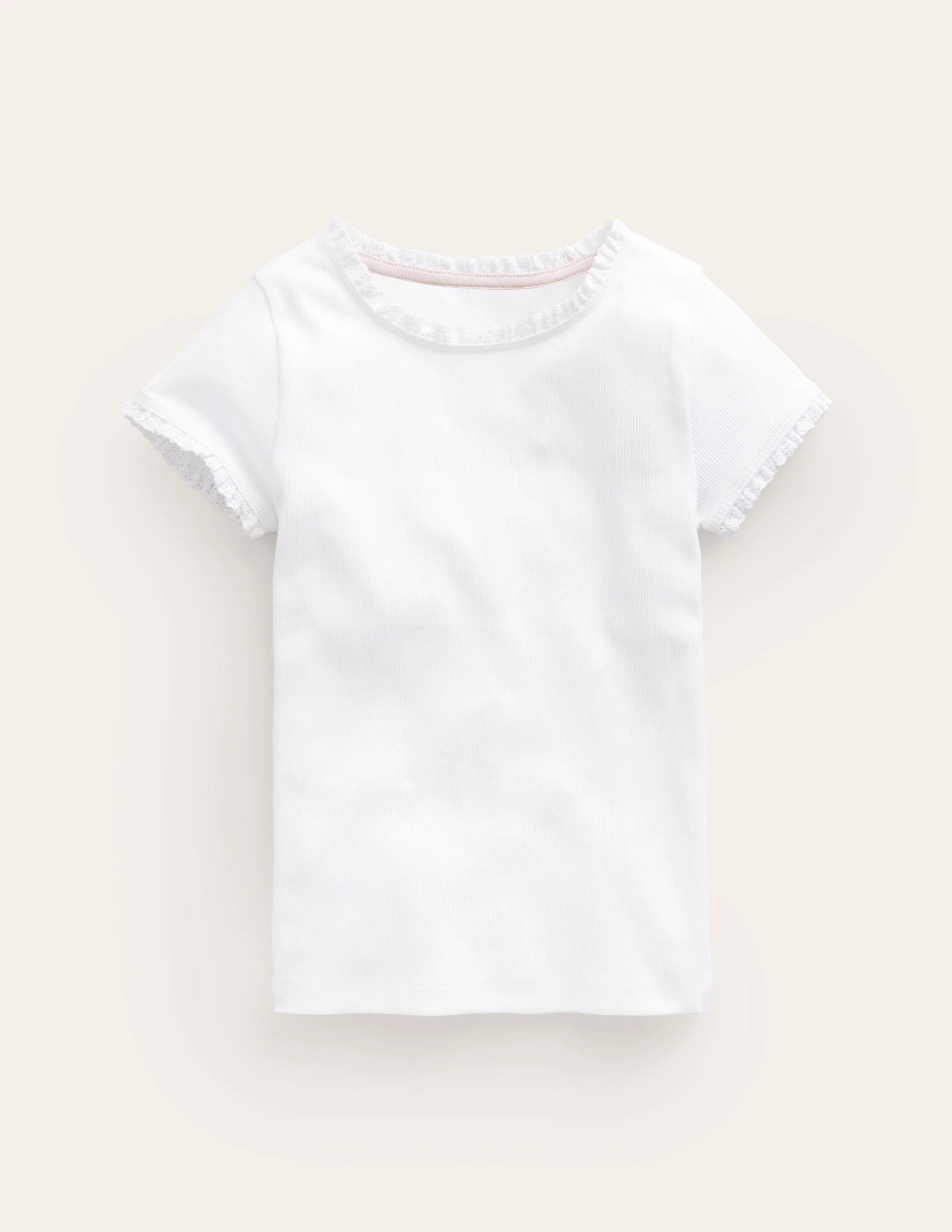 Ribbed Short Sleeve T-Shirt-White