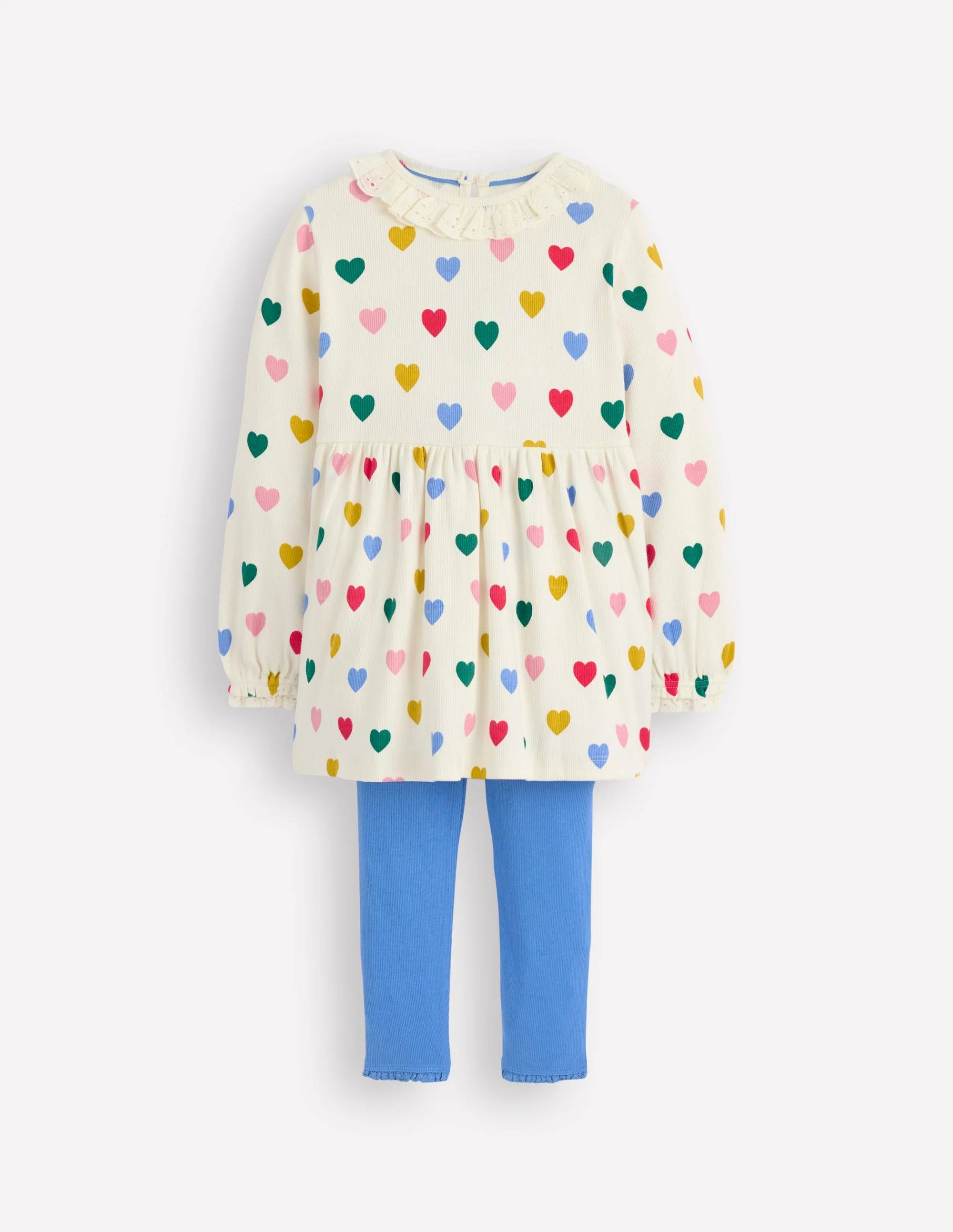 Ribbed Tunic Set-Soft Ivory Small Hearts